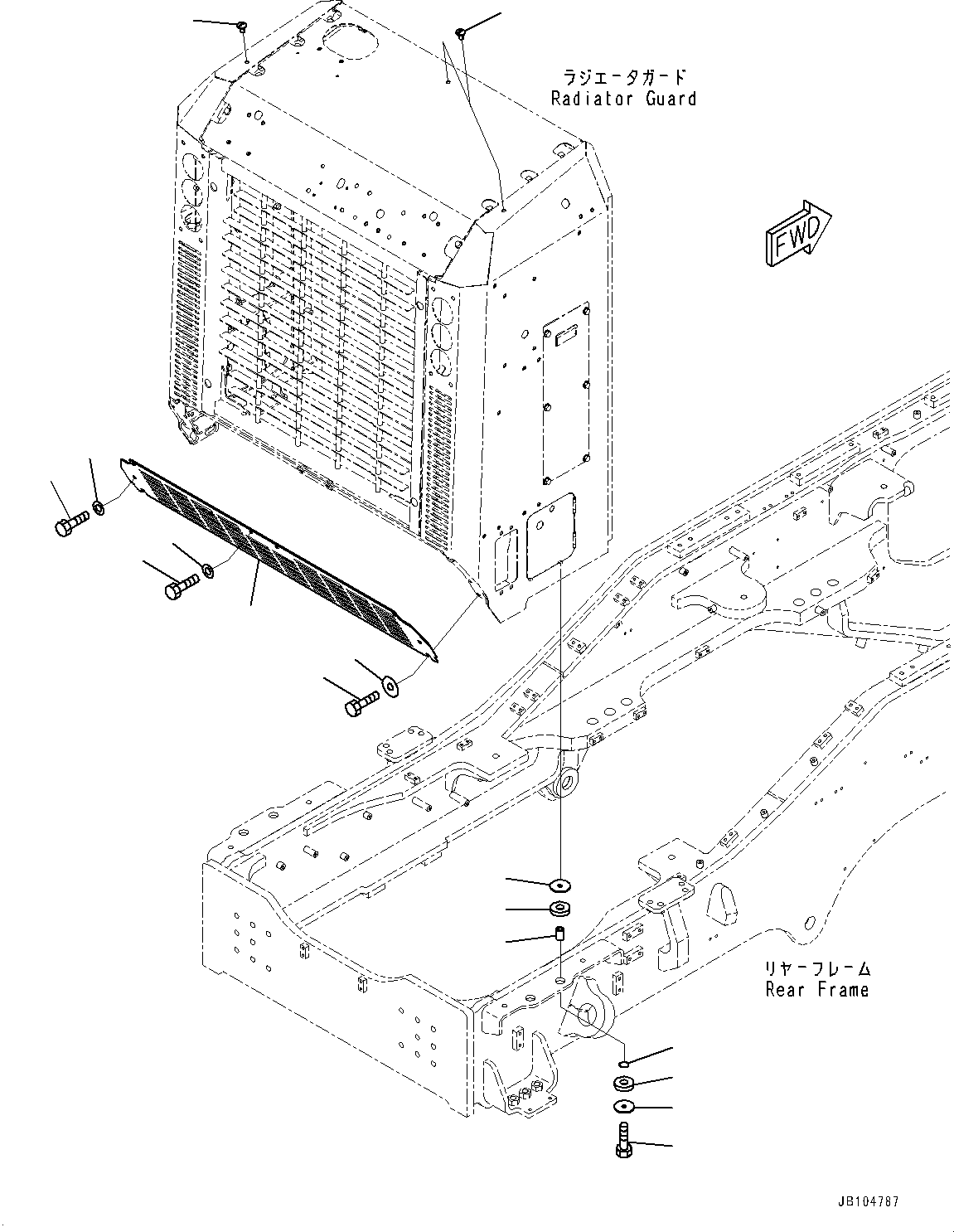 Komatsu parts book diagram for GD955-7M0 S/N 31001-UP: ENGINE HOOD, RADIATOR GUARD MOUNTING(#30001-)