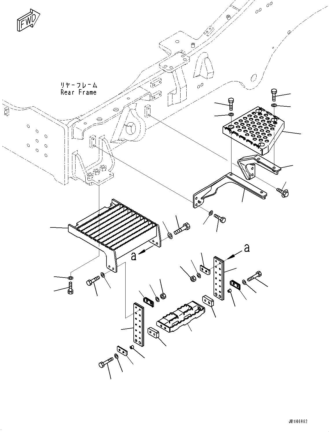 Komatsu parts book diagram for GD955-7M0 S/N 31001-UP: ENGINE HOOD, REAR STEP R.H.(#30001-)