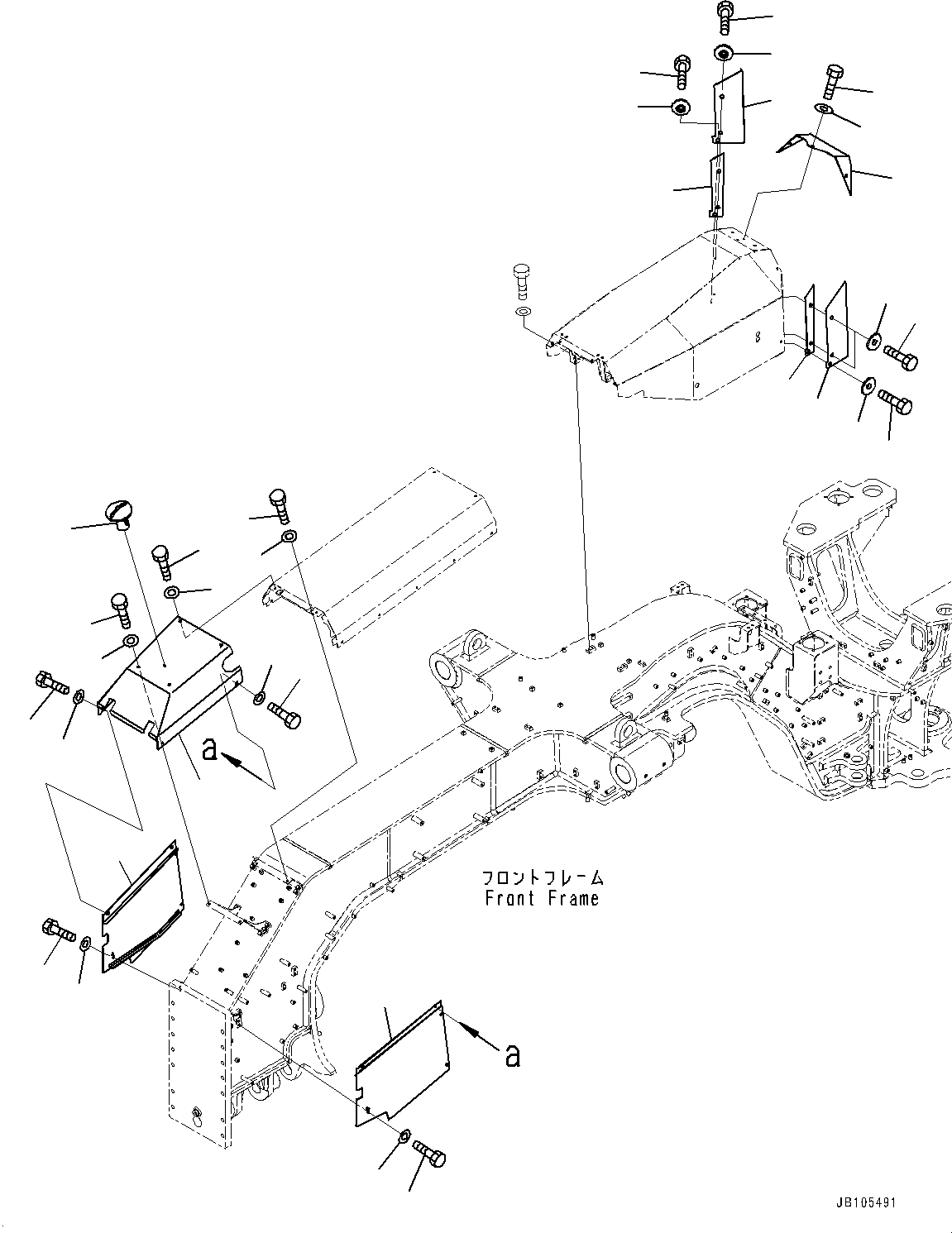 Komatsu parts book diagram for GD955-7M0 S/N 31001-UP: FRONT FRAME COVER, FRONT COVER (2/2)(#30001-)