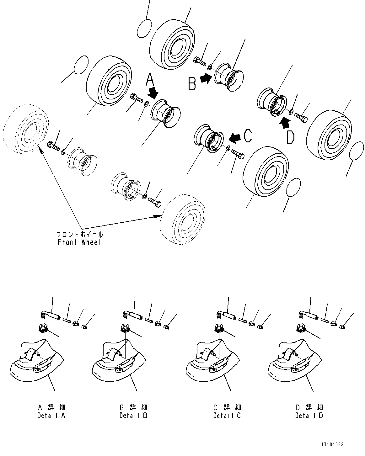 Komatsu parts book diagram for GD955-7M0 S/N 31001-UP: TIRE AND RIM, REAR WHEEL (26.5 R25 L4 TWO STAR TUBELESS TIRES, YOKOHAMA)(#30001-)