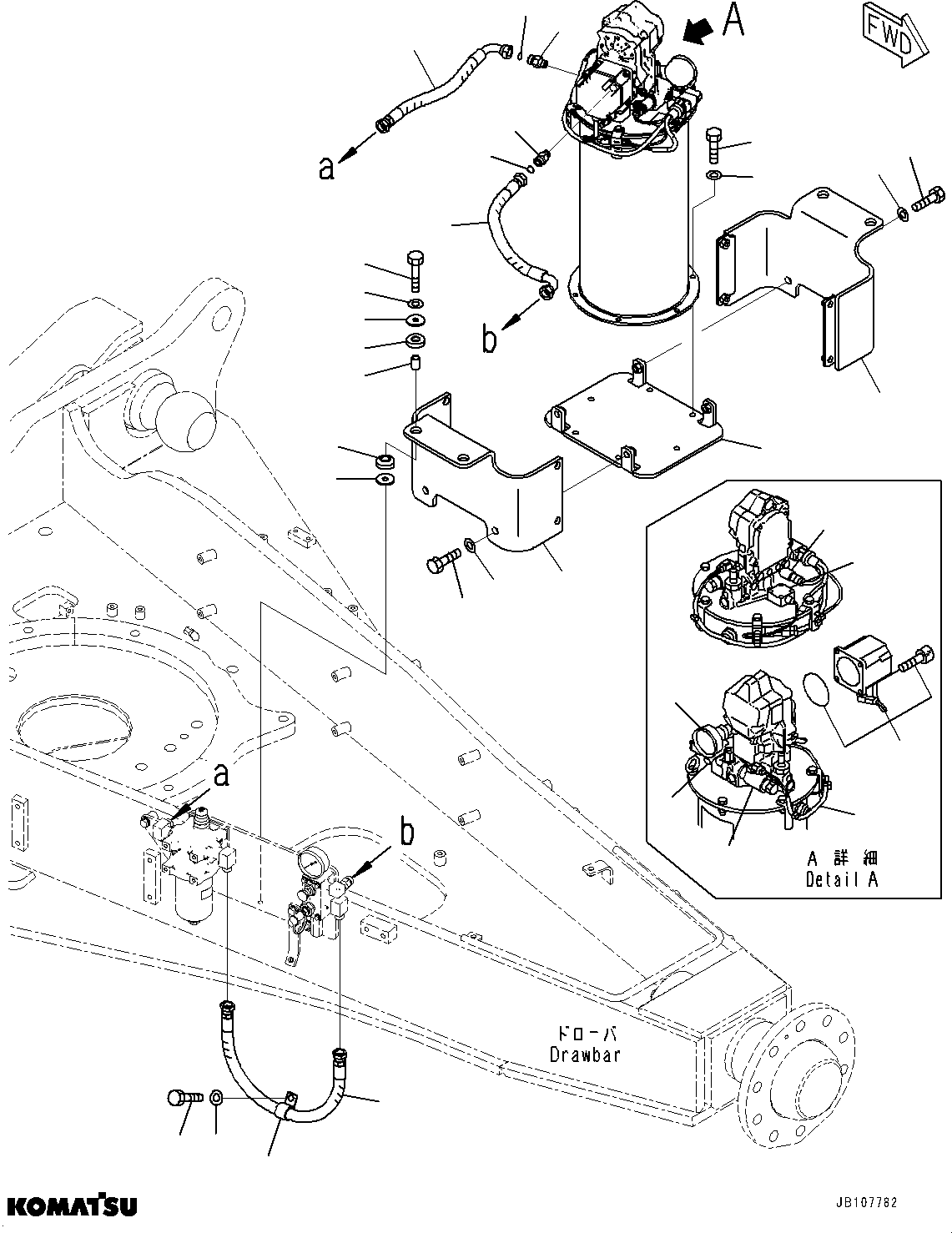 Komatsu parts book diagram for GD955-7M0 S/N 31001-UP: CIRCLE DRAWBAR, GREASE PUMP(#30001-)