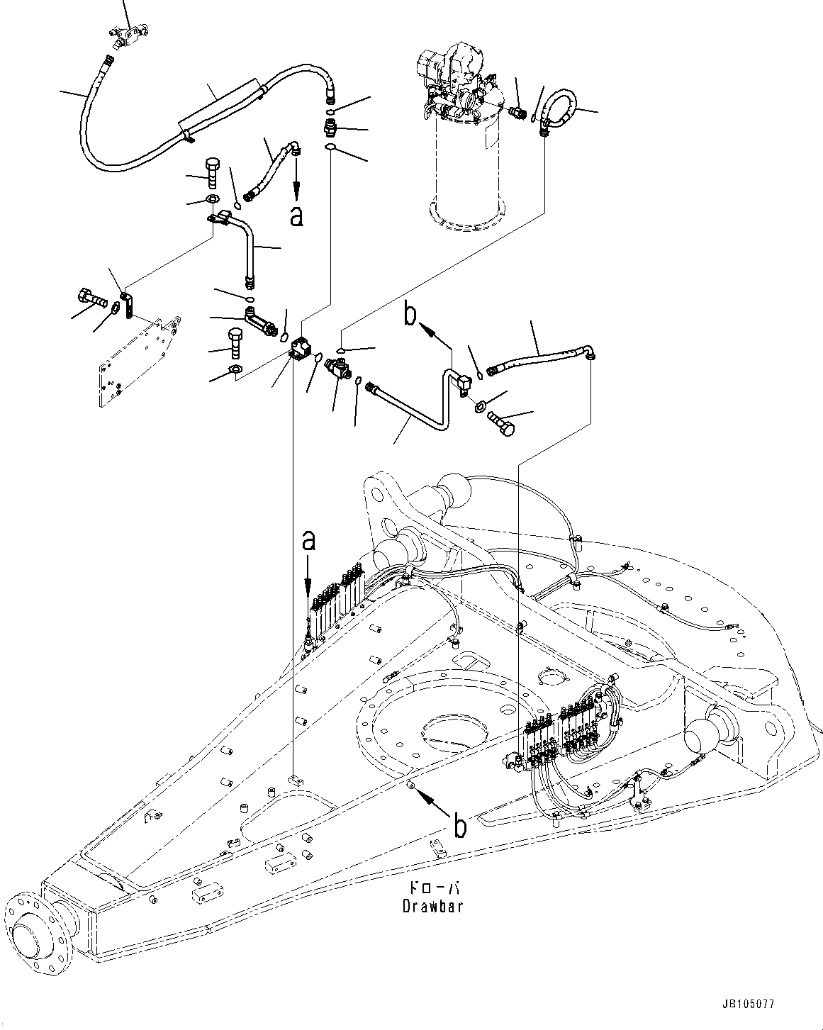 Komatsu parts book diagram for GD955-7M0 S/N 31001-UP: CIRCLE DRAWBAR, HIGH PRESSURE LUBRICATION PIPING(#30001-)