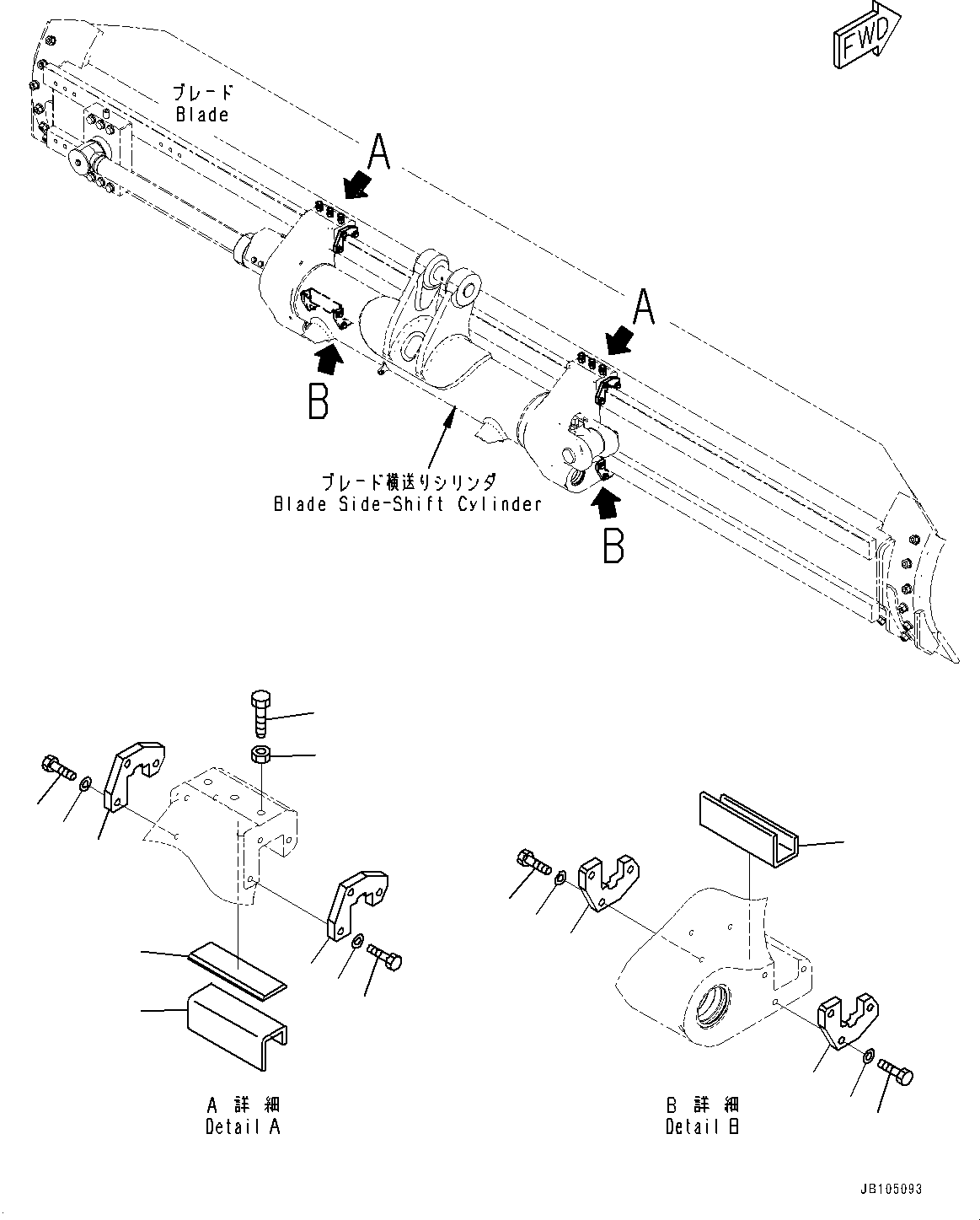 Komatsu parts book diagram for GD955-7M0 S/N 31001-UP: BLADE RAIL GUIDE, (#30001-)
