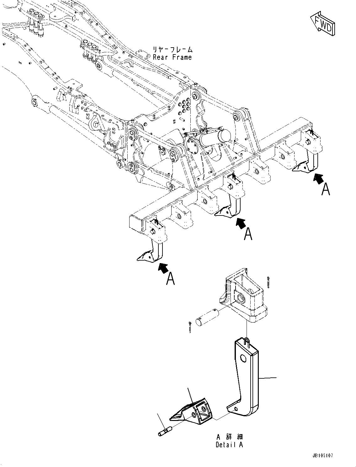 Komatsu parts book diagram for GD955-7M0 S/N 31001-UP: RIPPER, SHANK AND RIPPER POINT (3 RIPPER SHANK AND POINT)(#30001-)