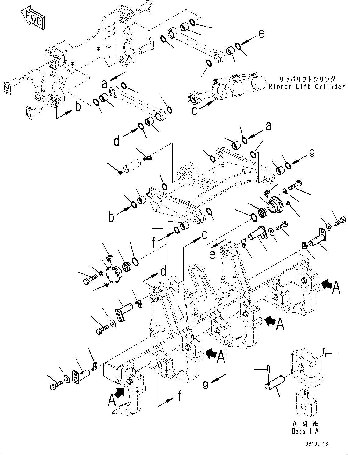 Komatsu parts book diagram for GD955-7M0 S/N 31001-UP: RIPPER, SUPPORT (3 RIPPER SHANK AND POINT, WITH 1-ADDITIONAL RIPPER SHANK)(#30001-)