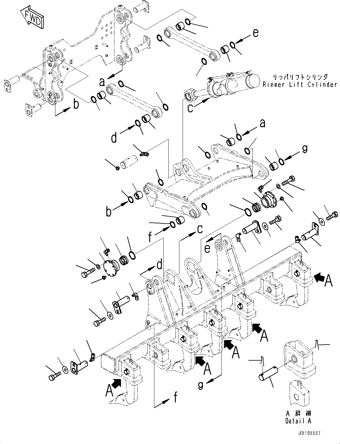 Komatsu parts book diagram for GD955-7M0 S/N 31001-UP: RIPPER, SUPPORT (3 RIPPER SHANK AND POINT, WITH 2-ADDITIONAL RIPPER SHANK)(#30001-)