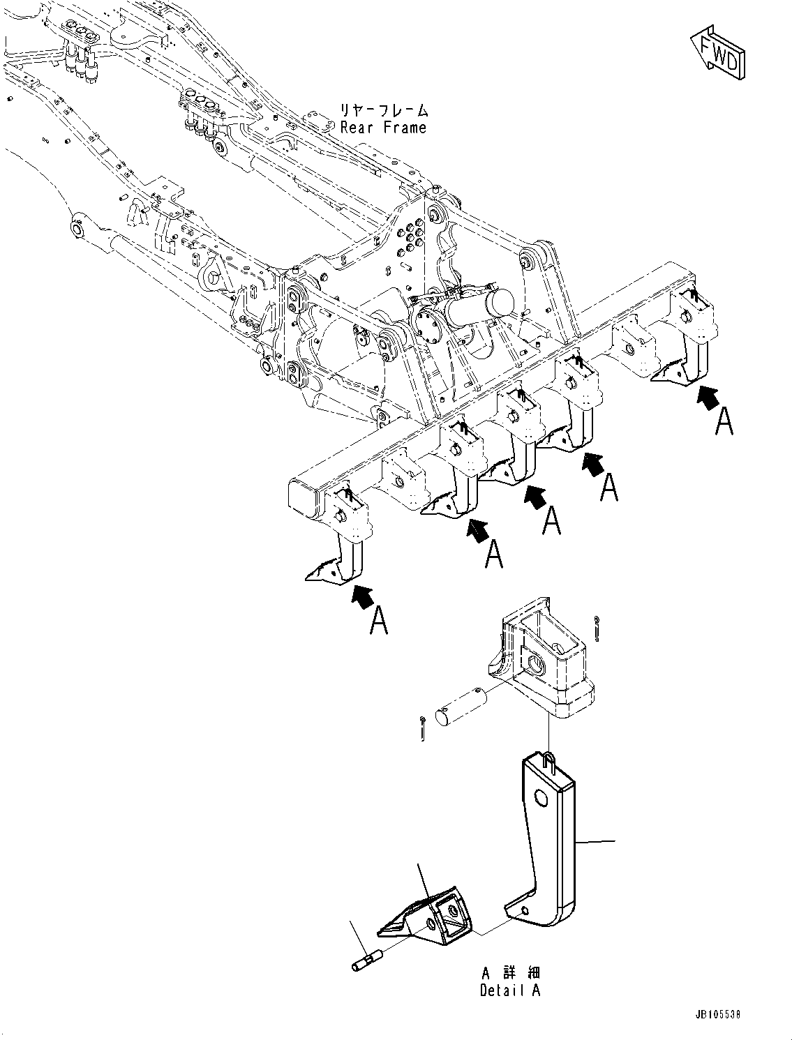 Komatsu parts book diagram for GD955-7M0 S/N 31001-UP: RIPPER, SHANK AND RIPPER POINT (3 RIPPER SHANK AND POINT, WITH 2-ADDITIONAL RIPPER SHANK)(#30001-)
