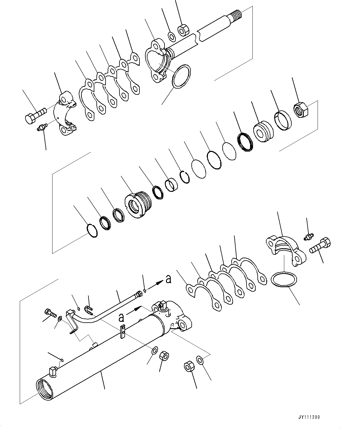 Komatsu parts book diagram for GD955-7M0 S/N 31001-UP: DRAWBAR SHIFT CYLINDER, INNER PARTS, DRAWBAR SHIFT CYLINDER(#30001-)