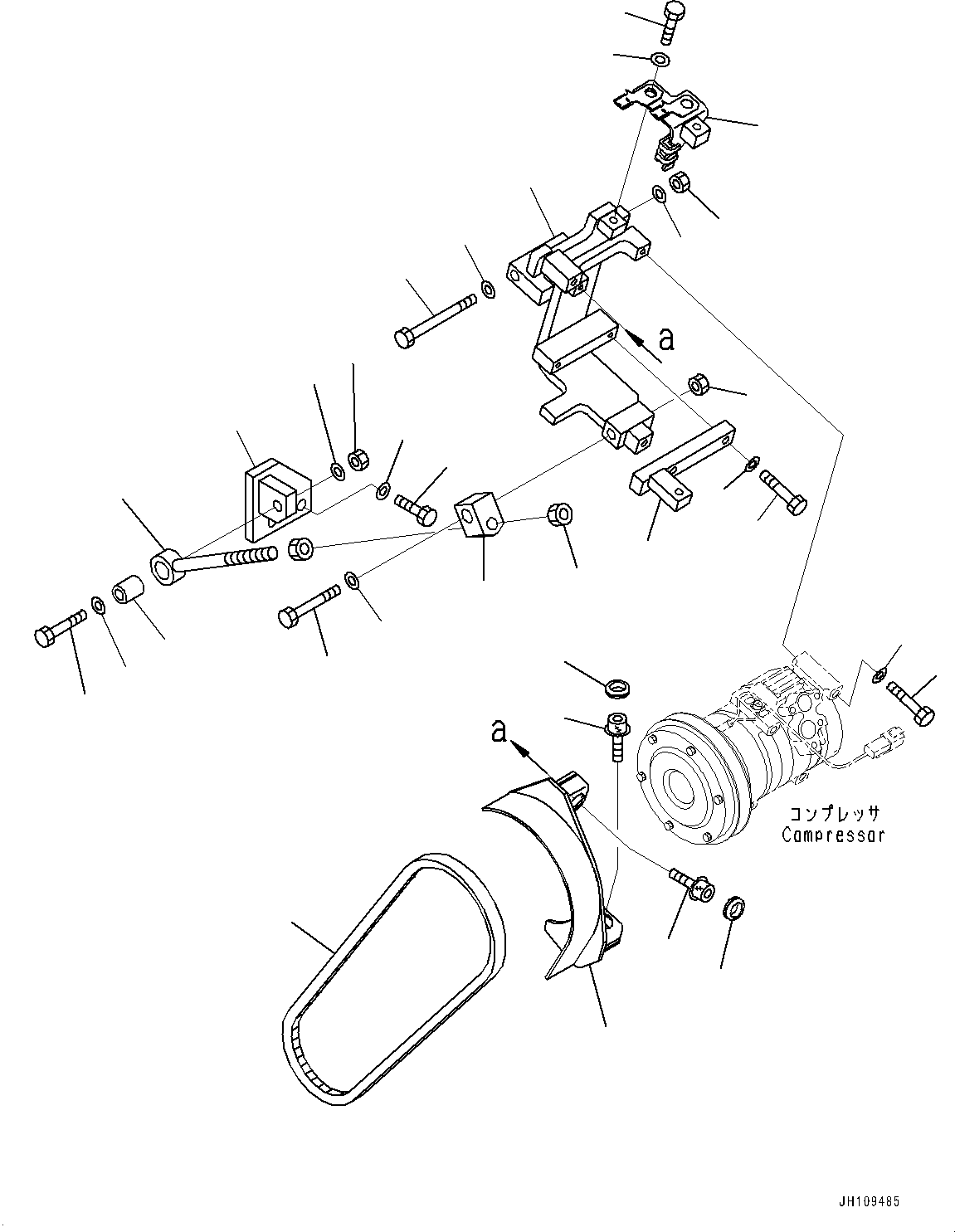 Komatsu parts book diagram for D275A-6 S/N 190001-UP (Mongolia Standard Machine): AIR CONDITIONER COMPRESSOR MOUNTING AND PIPING, MOUNTING(#180001-)