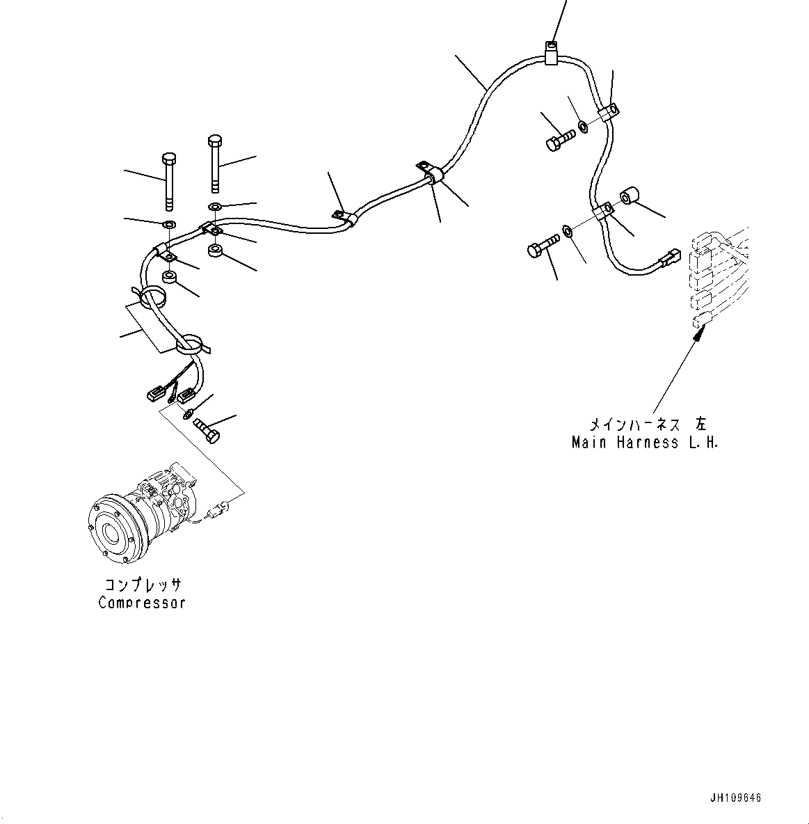 Komatsu parts book diagram for D275A-6 S/N 190001-UP (Mongolia Standard Machine): AIR CONDITIONER COMPRESSOR MOUNTING AND PIPING, WIRING HARNESS(#180001-180000)