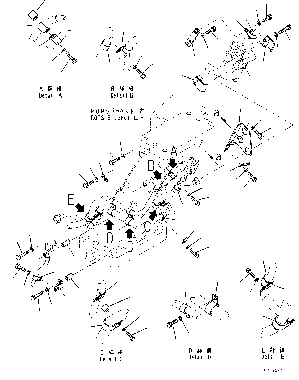 Komatsu parts book diagram for D275A-6 S/N 190001-UP (Mongolia Standard Machine): ELECTRIC WIRING HARNESS, CLAMP, ROPS L.H.(#180001-)