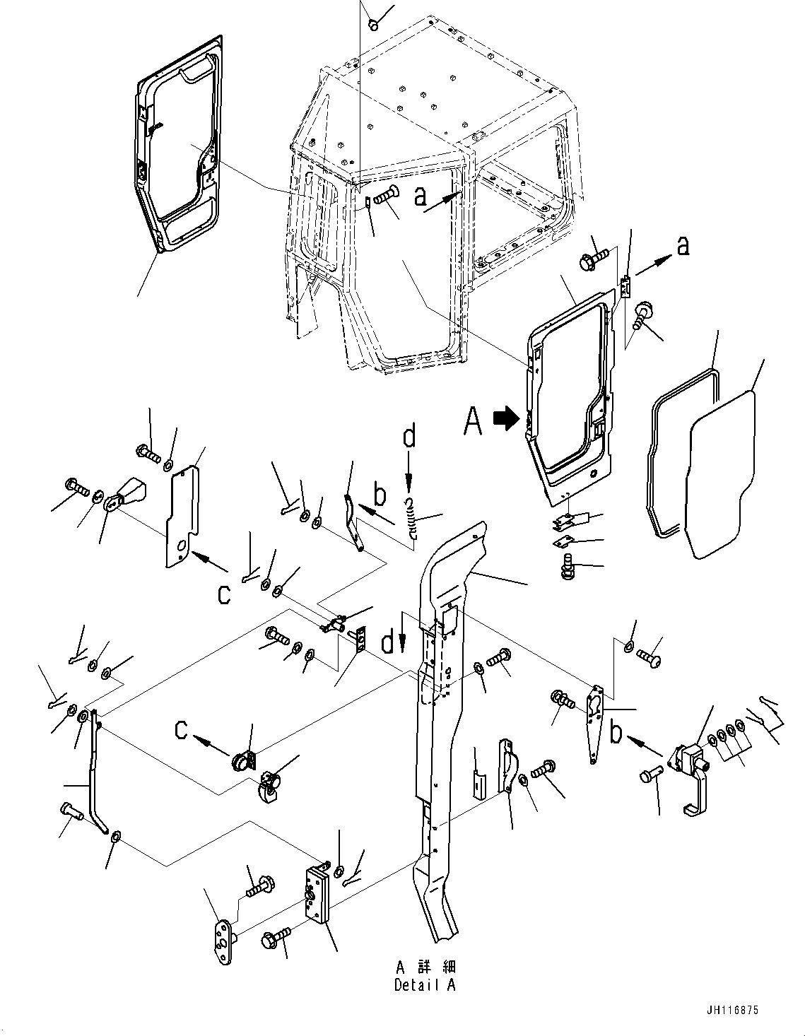 Komatsu parts book diagram for D275A-6 S/N 190001-UP (Mongolia Standard Machine): CAB, DOOR AND LOCK (1/2)(#190001-)