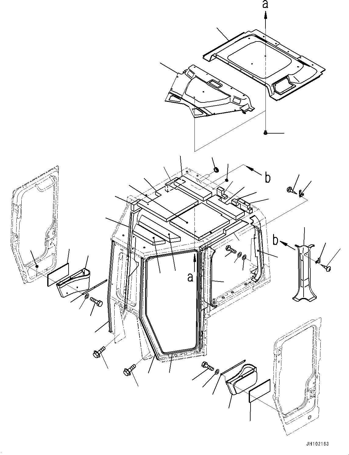 Komatsu parts book diagram for D275A-6 S/N 190001-UP (Mongolia Standard Machine): CAB, ROOF LINING AND GARNISH(#190001-)