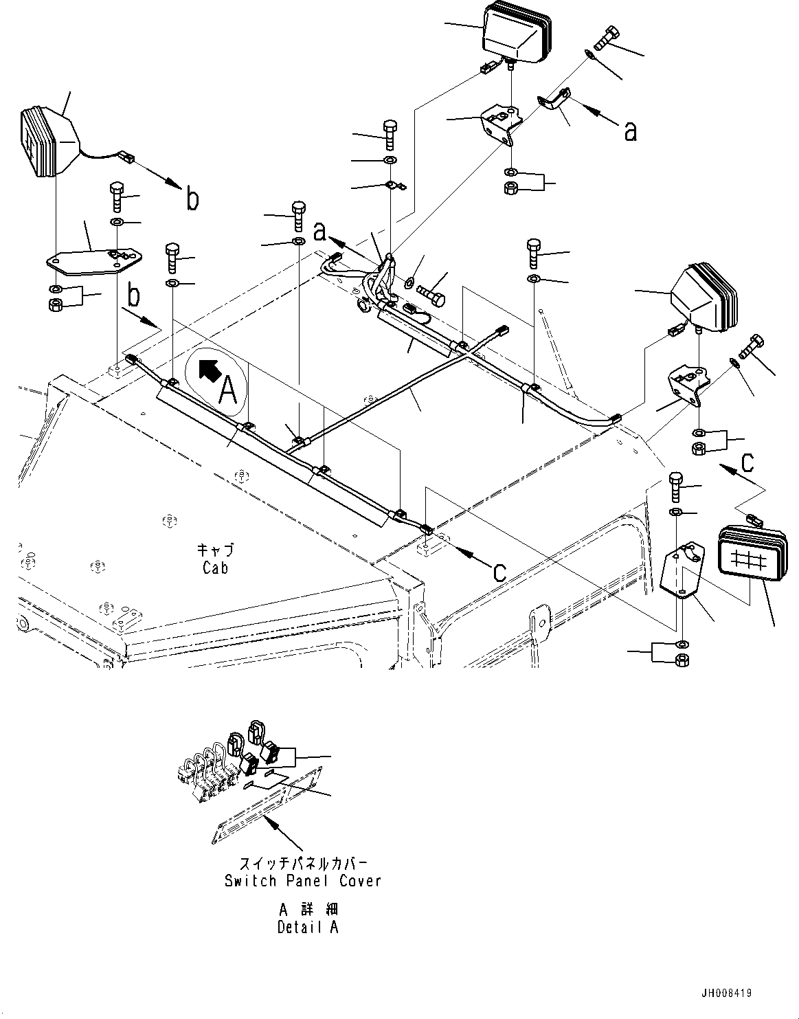 Komatsu parts book diagram for D275A-6 S/N 190001-UP (Mongolia Standard Machine): WORKING LAMP, (#180001-)