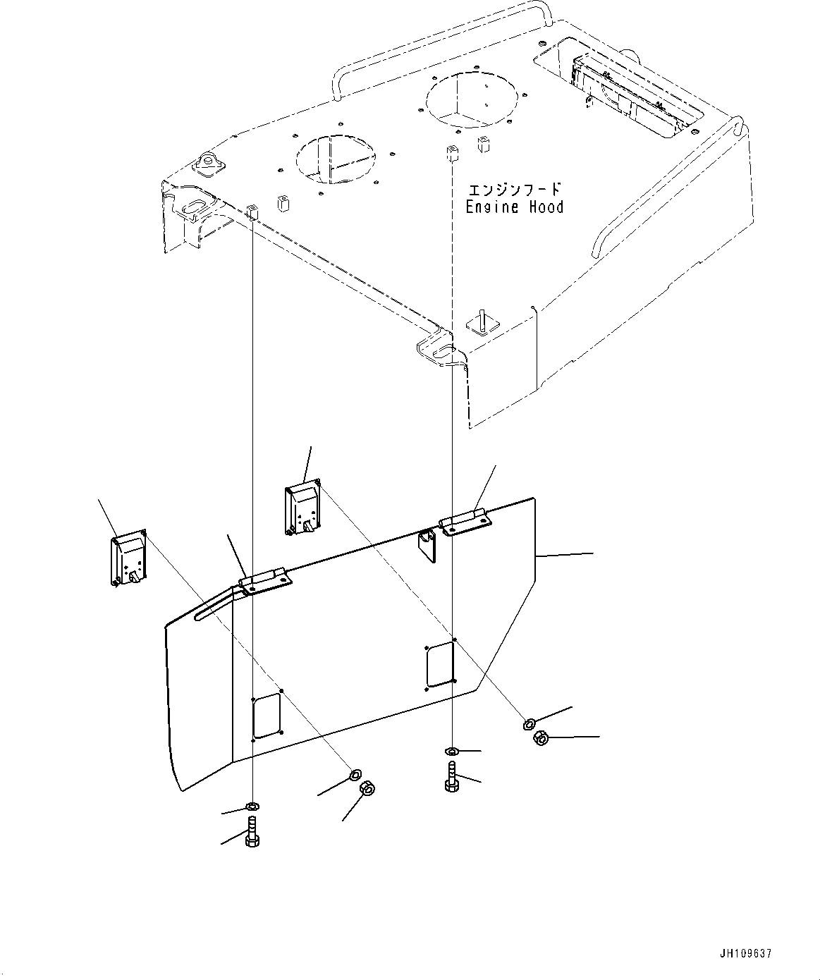 Komatsu parts book diagram for D275A-6 S/N 190001-UP (Mongolia Standard Machine): ENGINE HOOD AND SIDE COVER GROUP, SIDE COVER TOP, R.H.(#190001-)