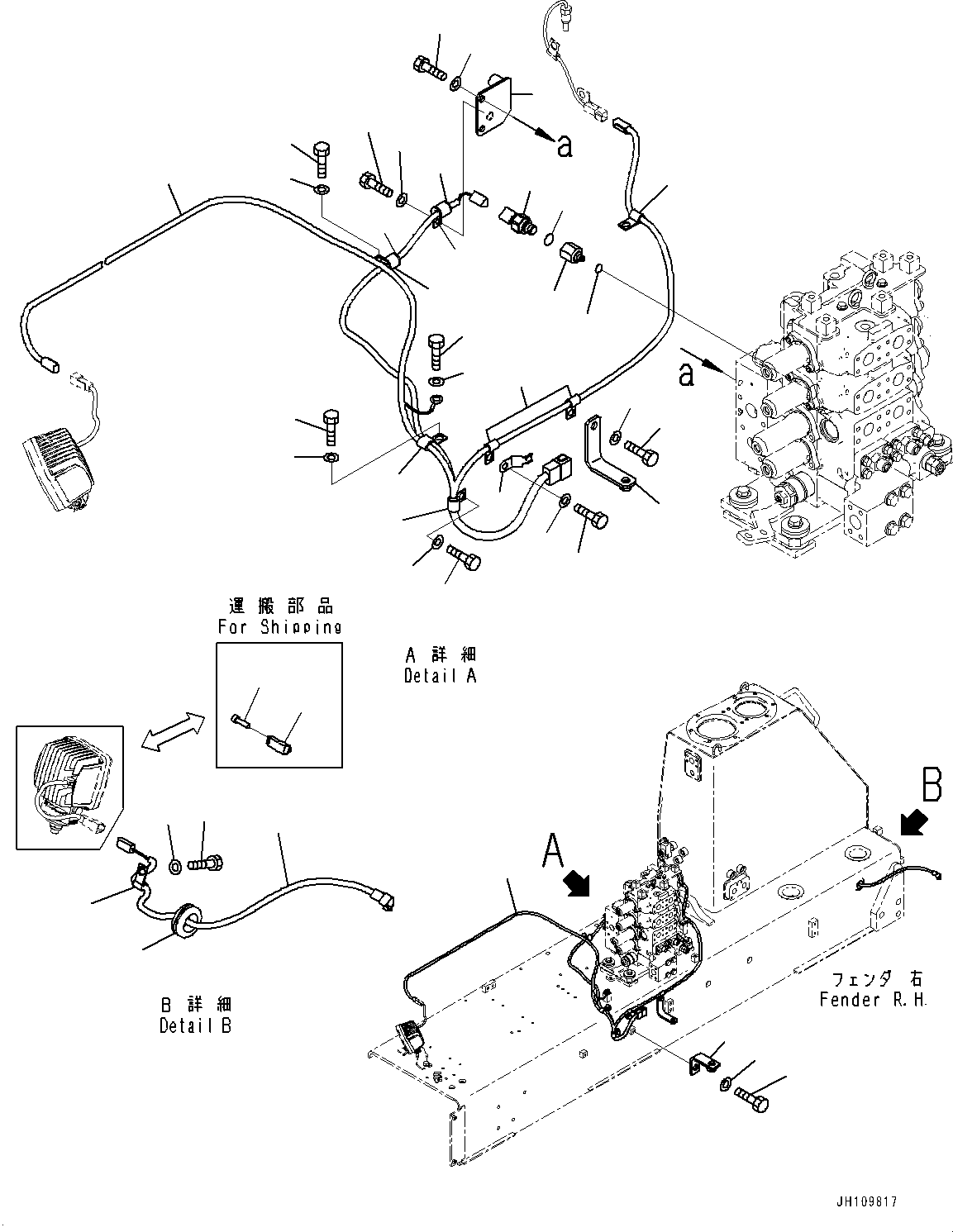 Komatsu parts book diagram for D275A-6 S/N 190001-UP (Mongolia Standard Machine): FENDER, WIRING HARNESS, R.H.(#180001-)