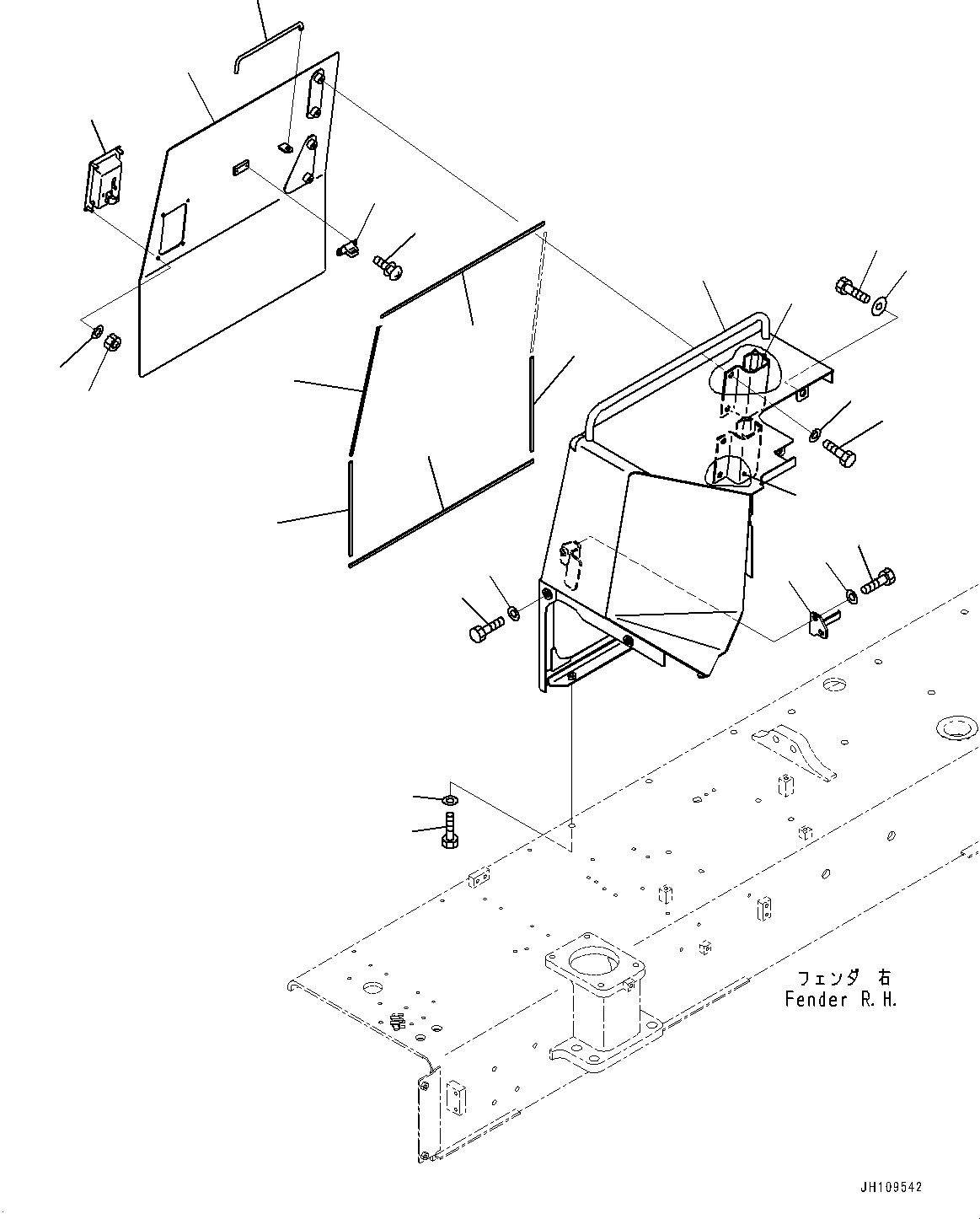 Komatsu parts book diagram for D275A-6 S/N 190001-UP (Mongolia Standard Machine): FENDER RELATED PARTS, FENDER COVER R.H.(#180001-)