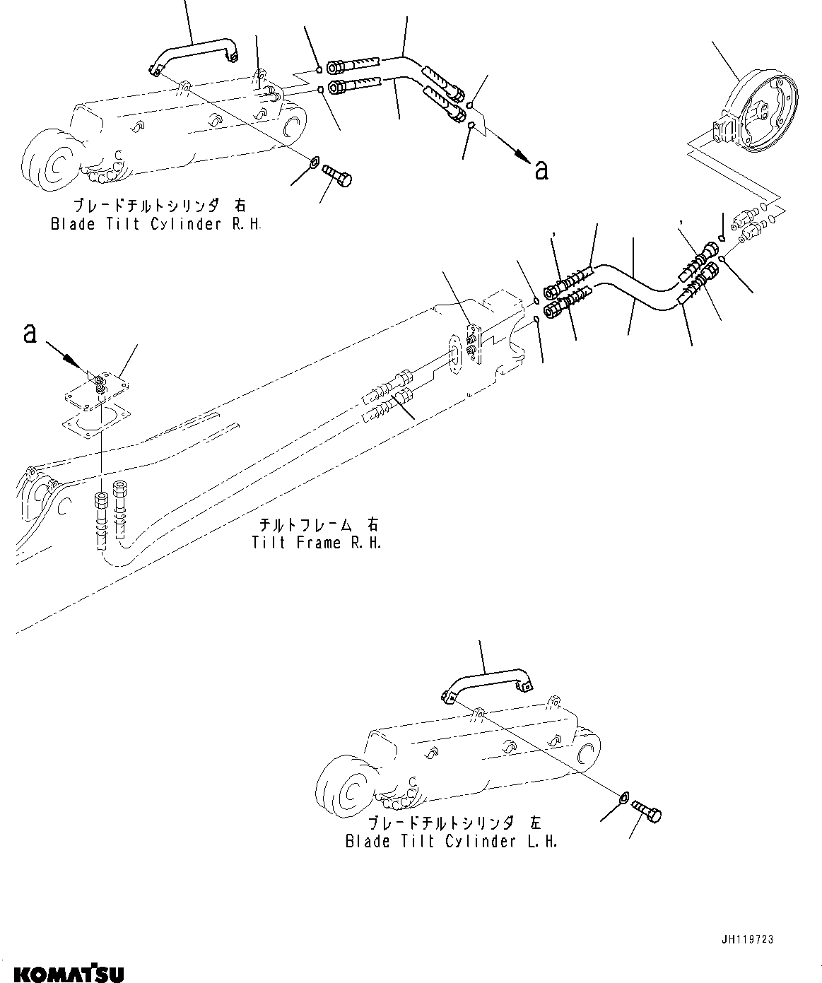Komatsu parts book diagram for D275A-6 S/N 190001-UP (Mongolia Standard Machine): DOZER BLADE TILT PIPING, (#180001-)