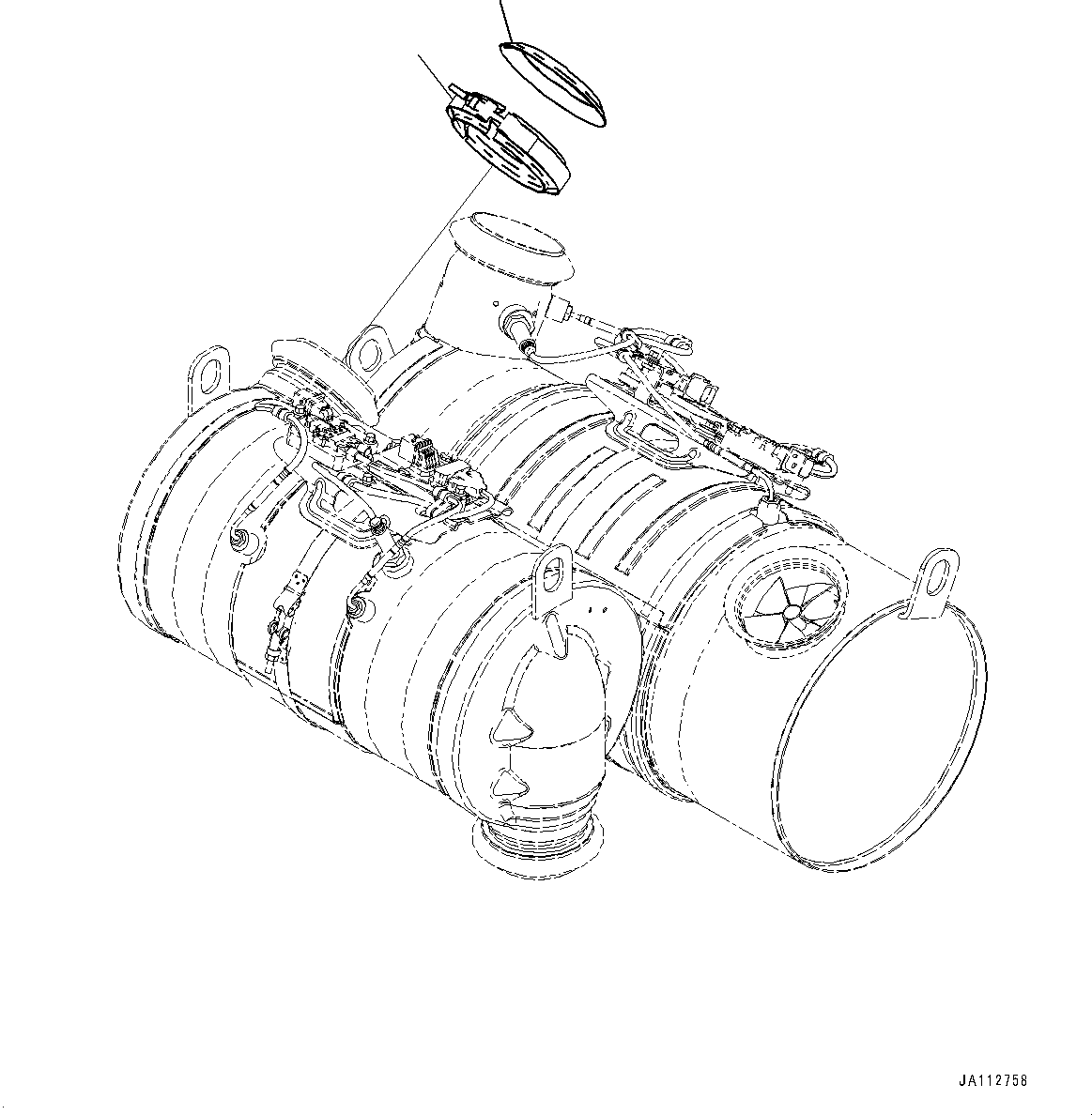 Komatsu parts book diagram for WA200-8 S/N 91001-UP: EXHAUST PIPE, DEF MIXING TUBE (1/2)(#87414-)