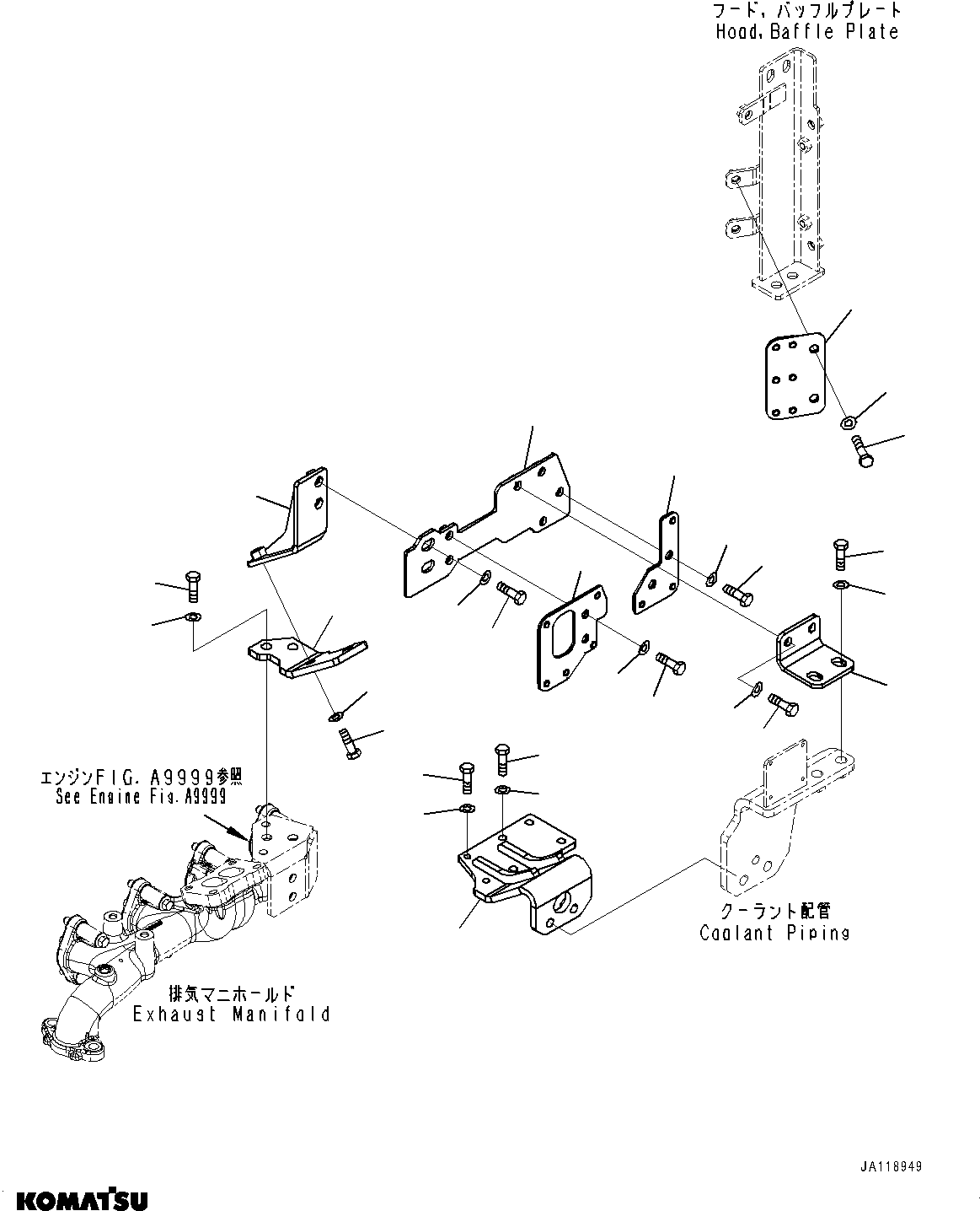 Komatsu parts book diagram for WA200-8 S/N 91001-UP: EXHAUST PIPE, PLATE(#85001-)