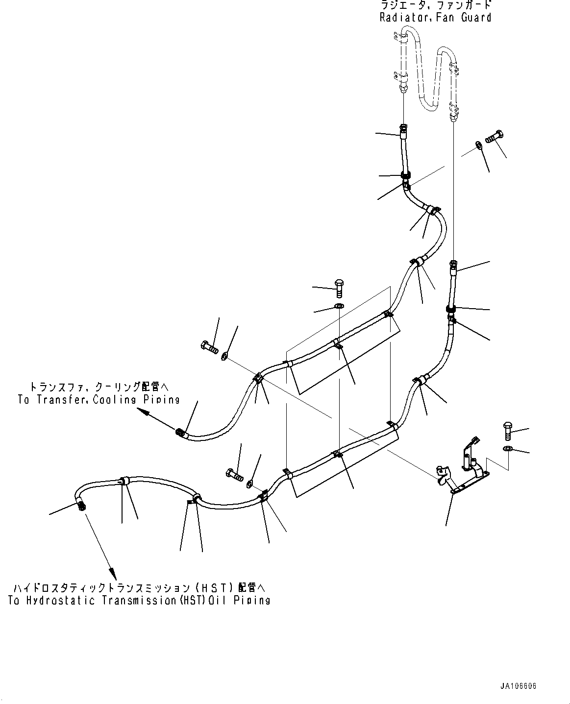 Komatsu parts book diagram for WA200-8 S/N 91001-UP: TRANSFER OIL COOLER, (WITH EMERGENCY ENGINE STOP SWITCH)(#85001-)