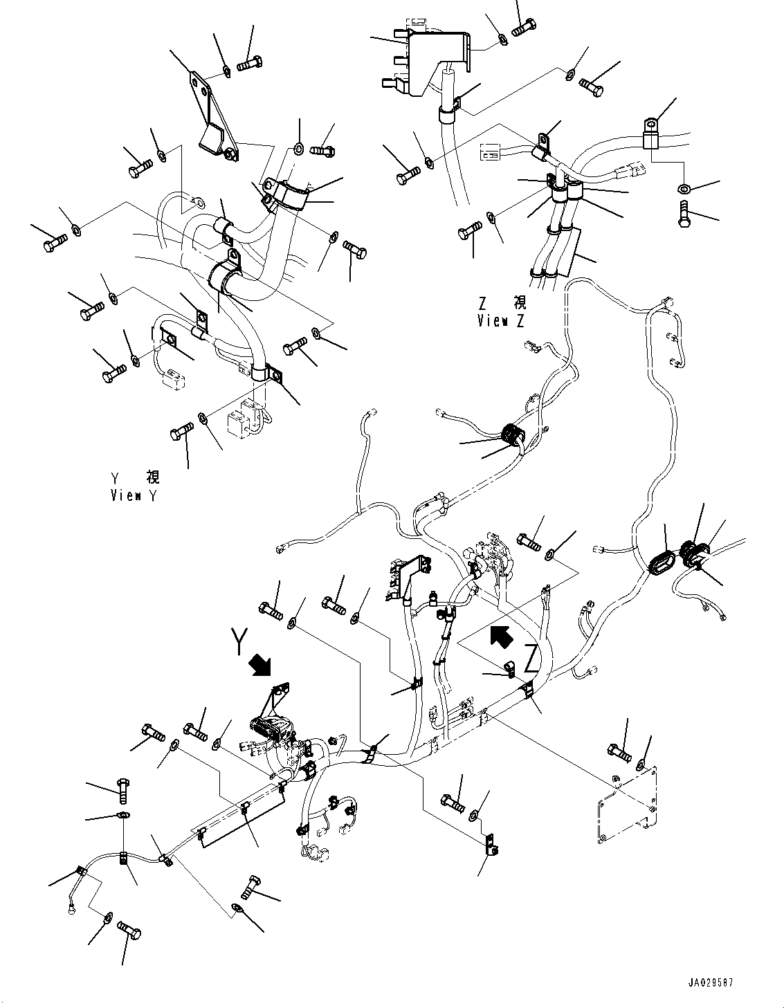 Komatsu parts book diagram for WA200-8 S/N 91001-UP: REAR WIRING HARNESS, MOUNTING (1/3)(#85001-87927)