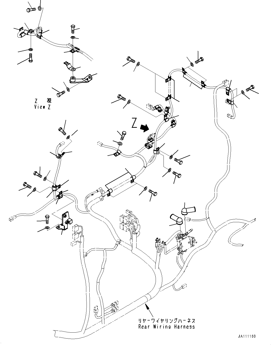 Komatsu parts book diagram for WA200-8 S/N 91001-UP: REAR WIRING HARNESS, MOUNTING (3/3)(#85001-)