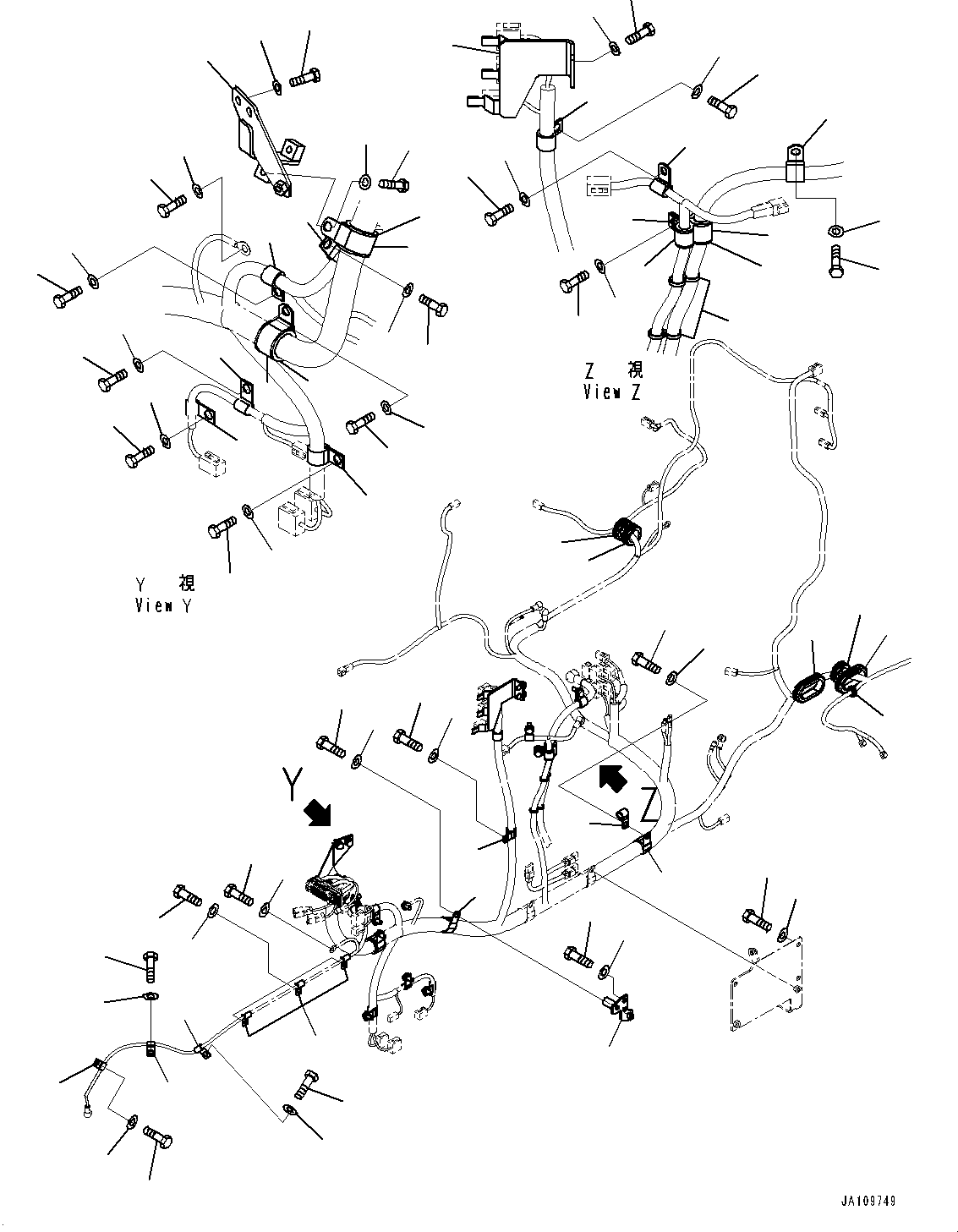 Komatsu parts book diagram for WA200-8 S/N 91001-UP: REAR WIRING HARNESS, MOUNTING (1/3) (WITH EMERGENCY ENGINE STOP SWITCH)(#85001-)