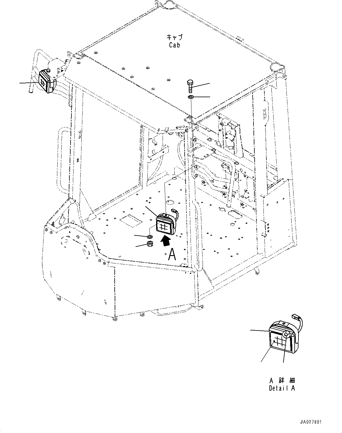 Komatsu parts book diagram for WA200-8 S/N 91001-UP: WORKING LAMP, LAMP AND BOLT(#85001-)