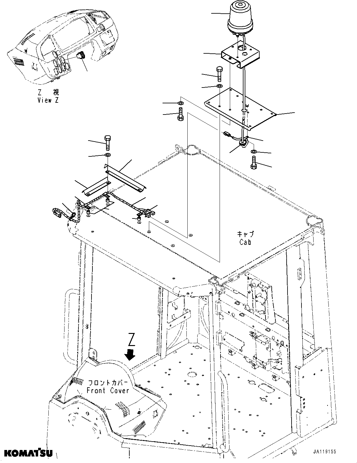 Komatsu parts book diagram for WA200-8 S/N 91001-UP: WORKING LAMP, BEACON LAMP(#85001-)