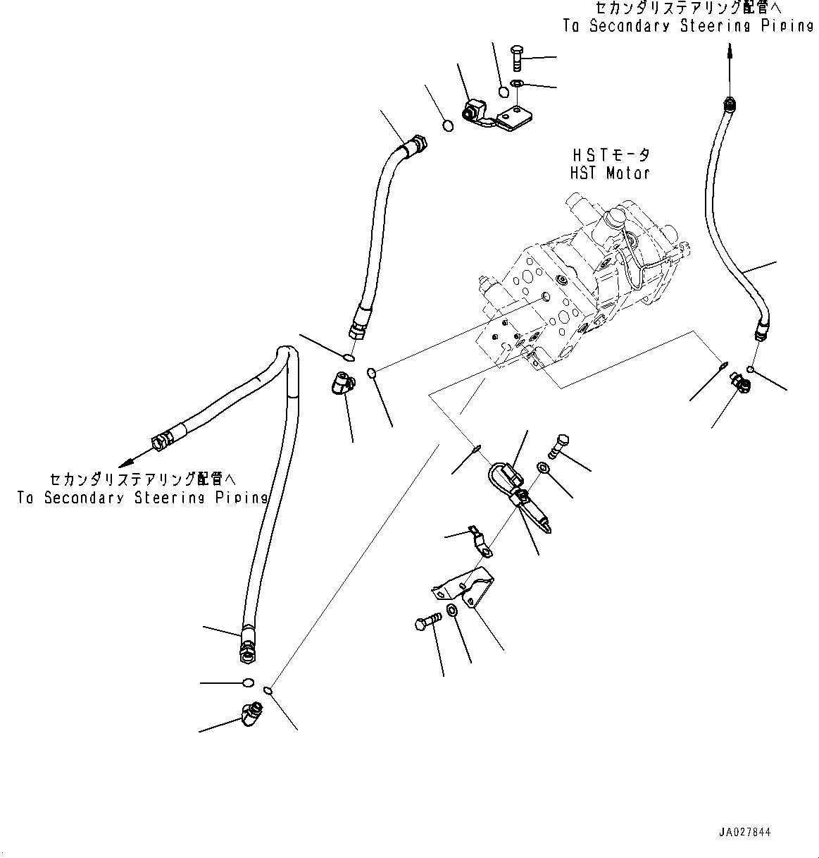 Komatsu parts book diagram for WA200-8 S/N 91001-UP: TRANSFER, STEERING VALVE PIPING (WITH SECONDARY STEERING, AUTOMATIC CONTROL TYPE)(#85001-)