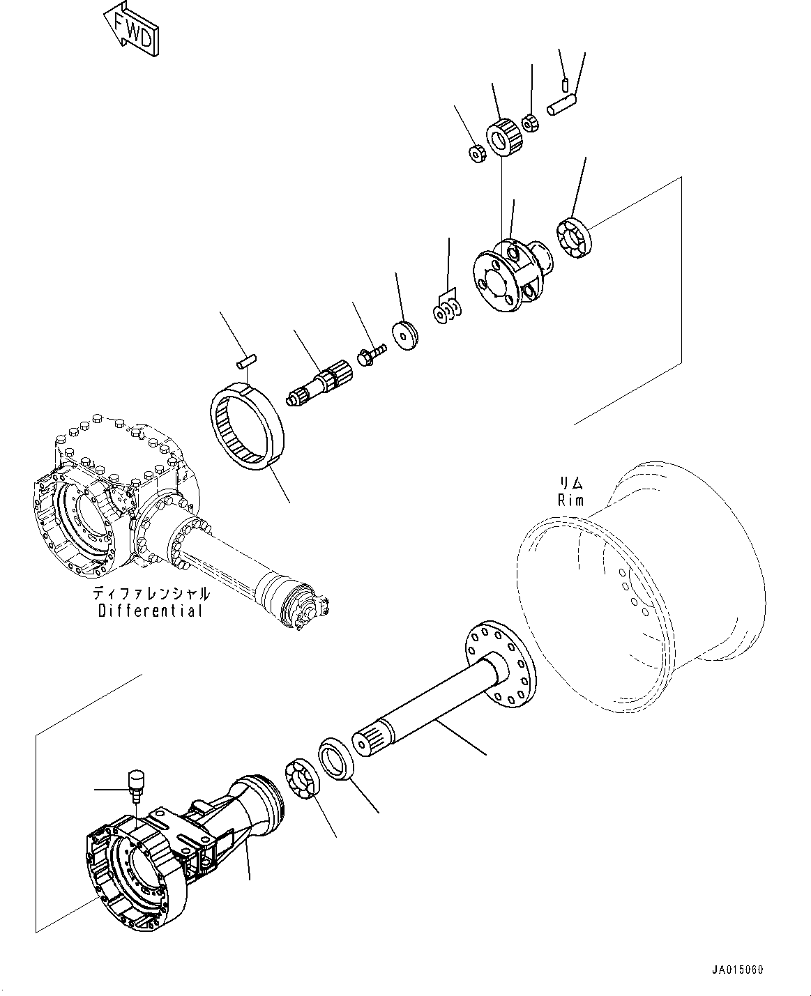 Komatsu parts book diagram for WA200-8 S/N 91001-UP: FRONT AXLE, FINAL DRIVE AND HOUSING, R.H.(#85001-)