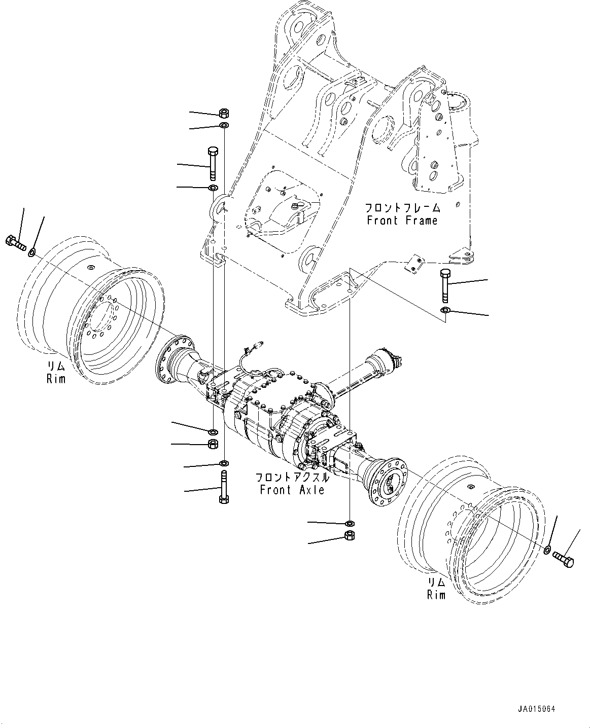 Komatsu parts book diagram for WA200-8 S/N 91001-UP: FRONT AXLE, MOUNTING(#85001-)