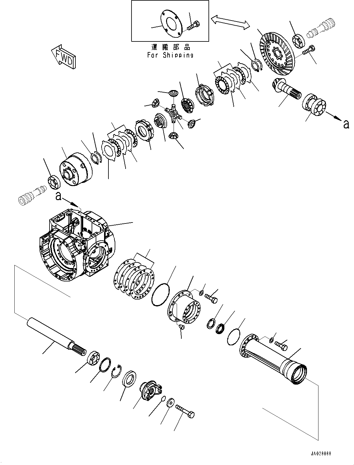 Komatsu parts book diagram for WA200-8 S/N 91001-UP: FRONT AXLE, DIFFERENTIAL (WITH LIMITED SLIP DIFFERENTIAL)(#85001-)
