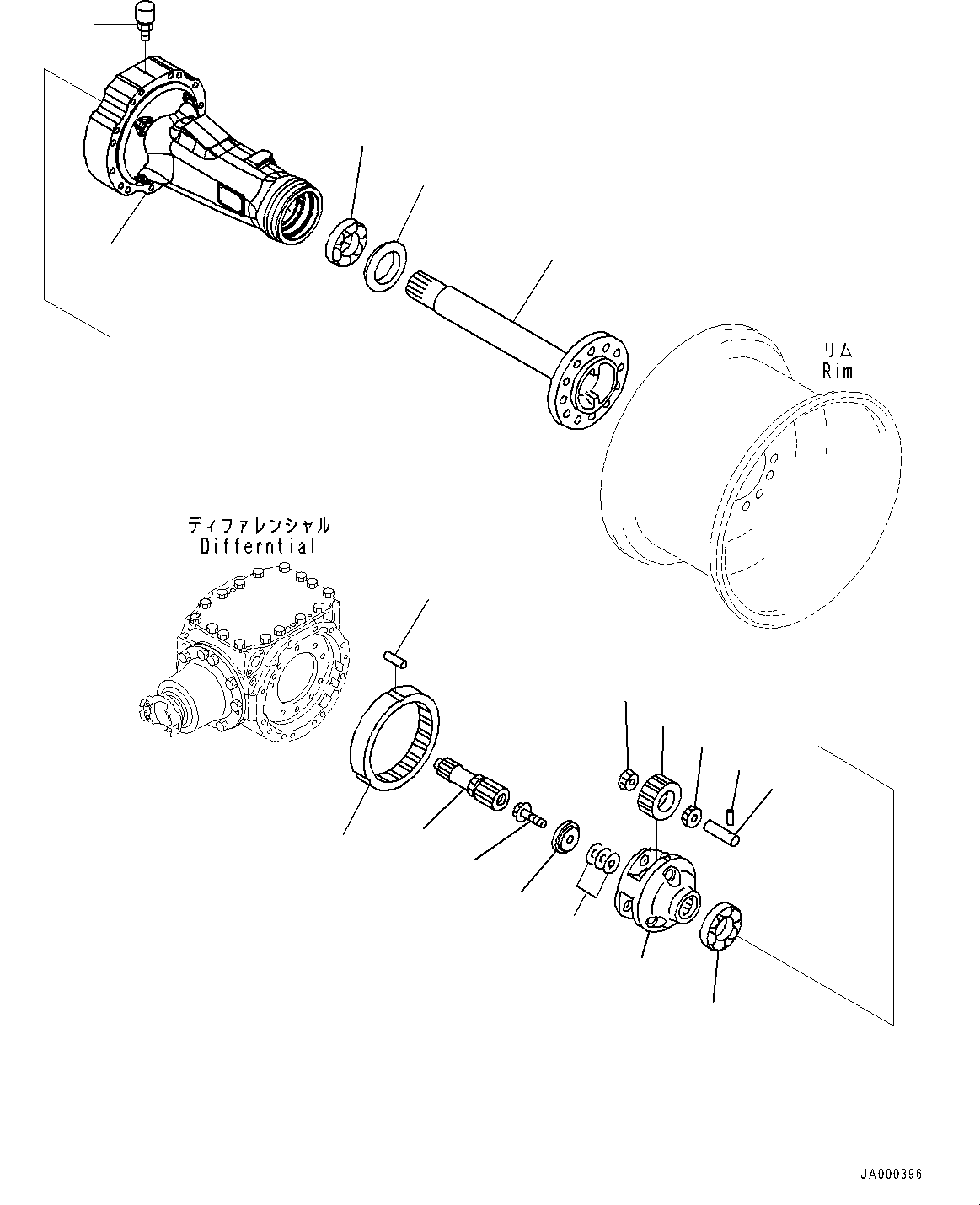 Komatsu parts book diagram for WA200-8 S/N 91001-UP: REAR AXLE, FINAL DRIVE AND HOUSING, L.H.(#85001-)