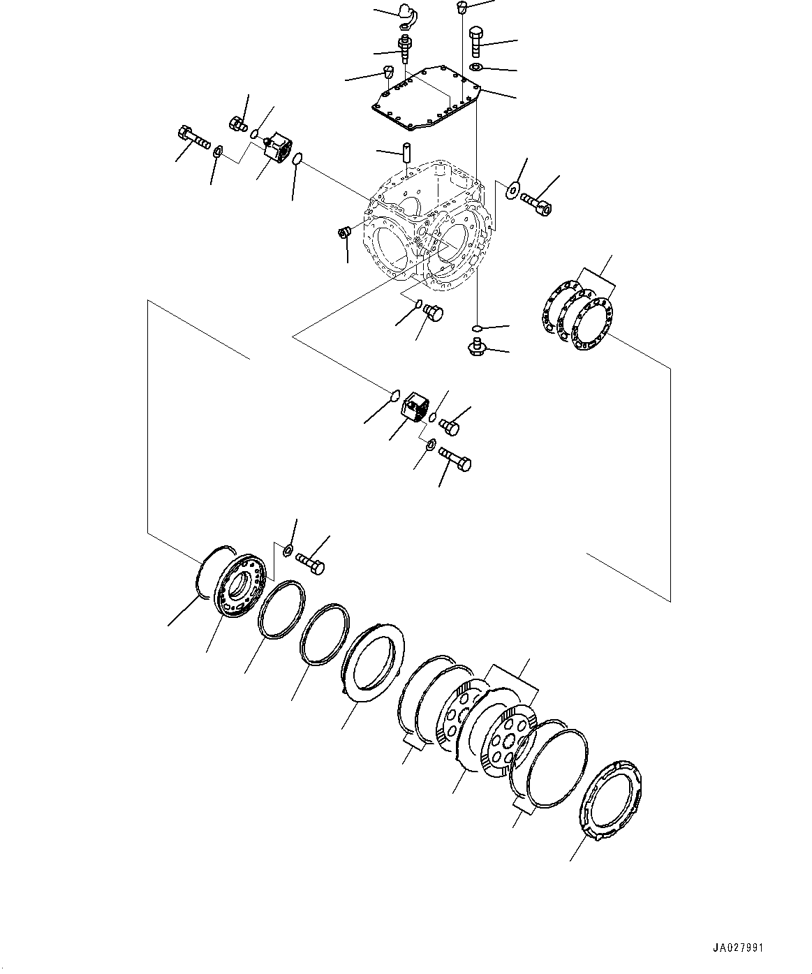 Komatsu parts book diagram for WA200-8 S/N 91001-UP: REAR AXLE, COVER AND BRAKE(#85001-)