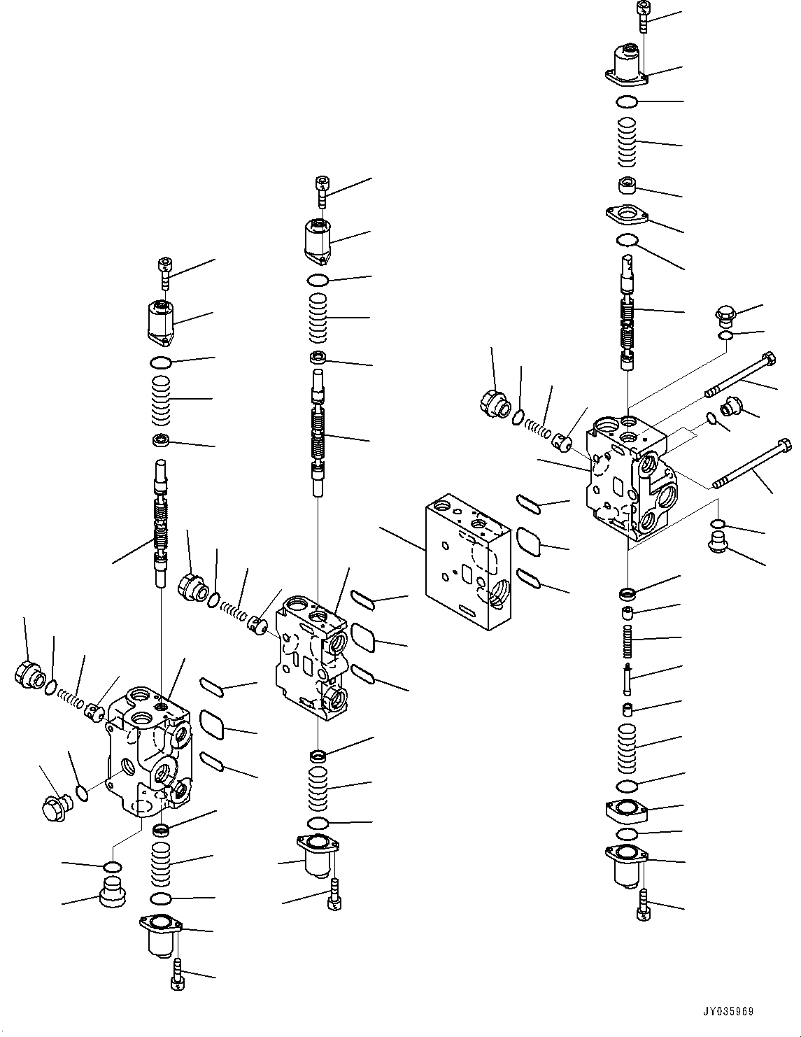 Komatsu parts book diagram for WA200-8 S/N 91001-UP: HYDRAULIC CONTROL VALVE, 4-VALVE (1/3)(#85001-)