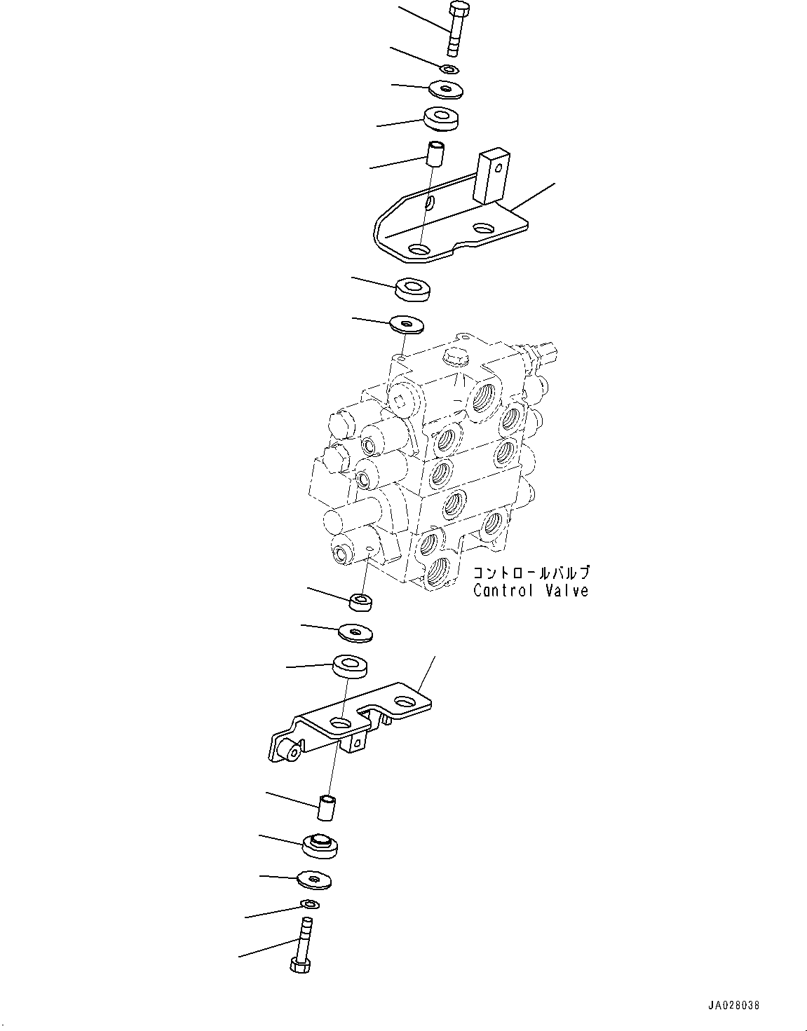Komatsu parts book diagram for WA200-8 S/N 91001-UP: HYDRAULIC CONTROL VALVE, MOUNTING BRACKET (WITH 3-SPOOL CONTROL VALVE AND EPC VALVE)(#85001-)