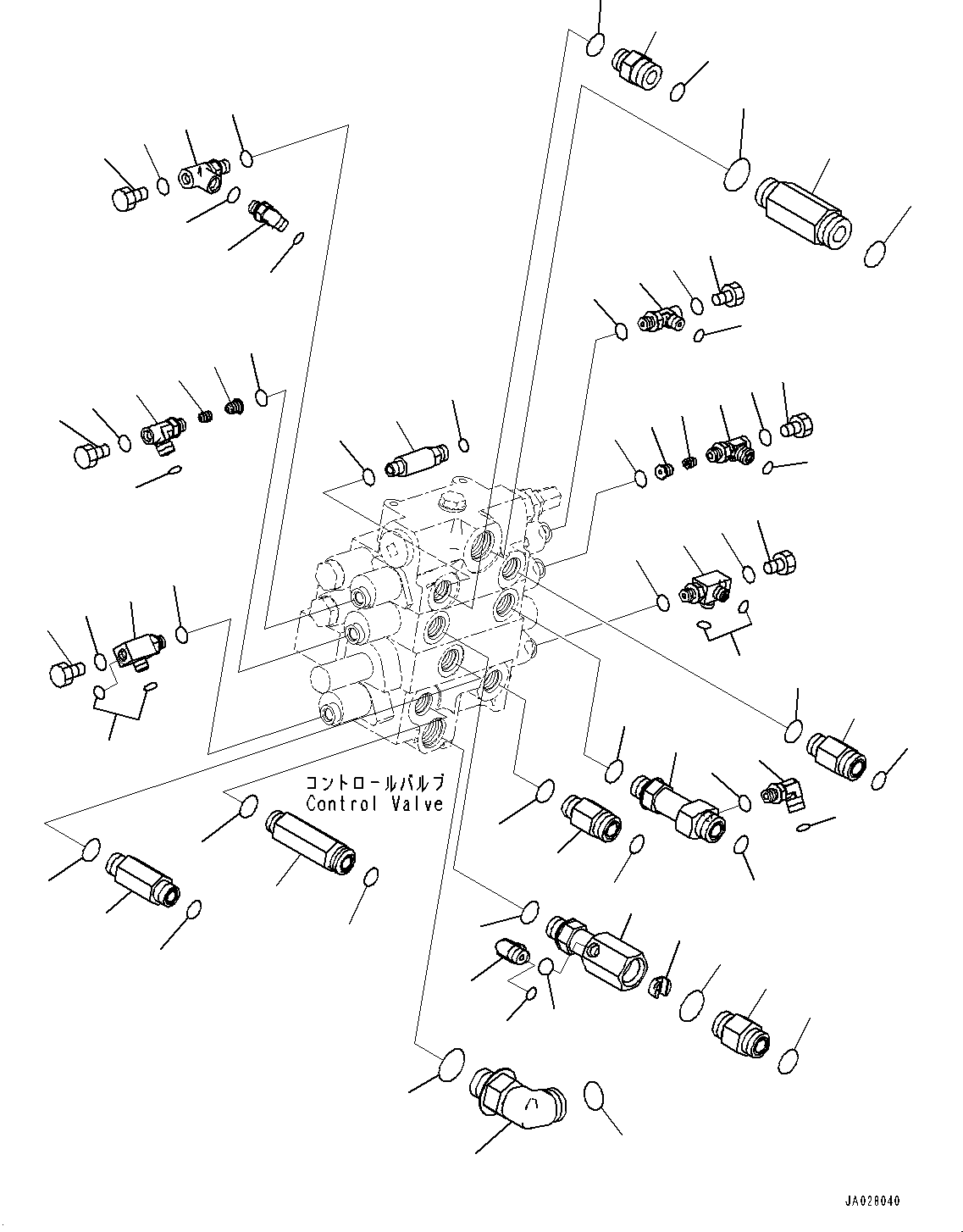 Komatsu parts book diagram for WA200-8 S/N 91001-UP: HYDRAULIC CONTROL VALVE, CONTROL VALVE RELATED PARTS (WITH 3-SPOOL CONTROL VALVE AND EPC VALVE, QUICK COUPLER, JRB)(#85001-)