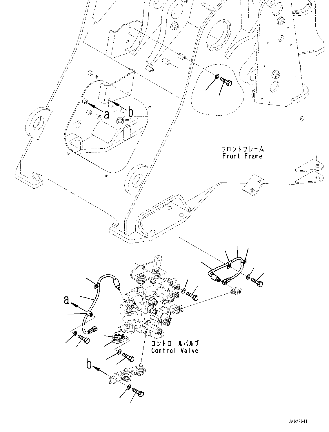 Komatsu parts book diagram for WA200-8 S/N 91001-UP: HYDRAULIC CONTROL VALVE, SENSOR AND MOUNTING (WITH 3-SPOOL CONTROL VALVE AND EPC VALVE)(#85001-)