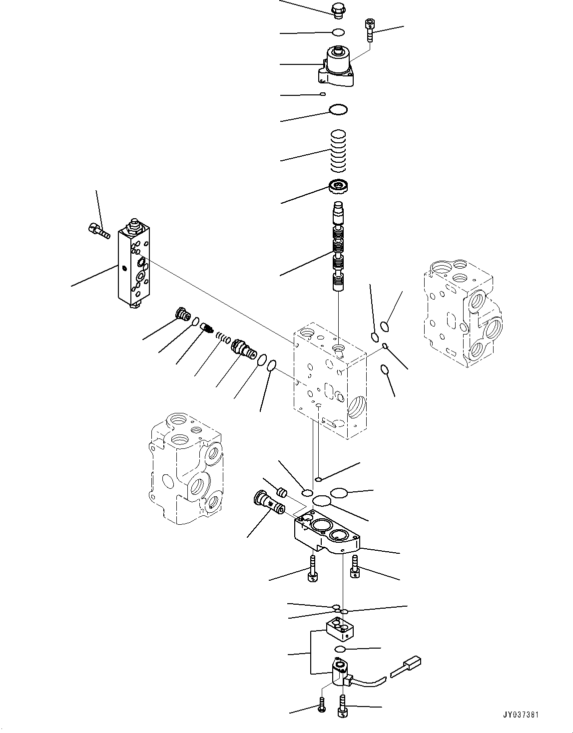 Komatsu parts book diagram for WA200-8 S/N 91001-UP: HYDRAULIC CONTROL VALVE, 3-VALVE (2/3)(#85001-)