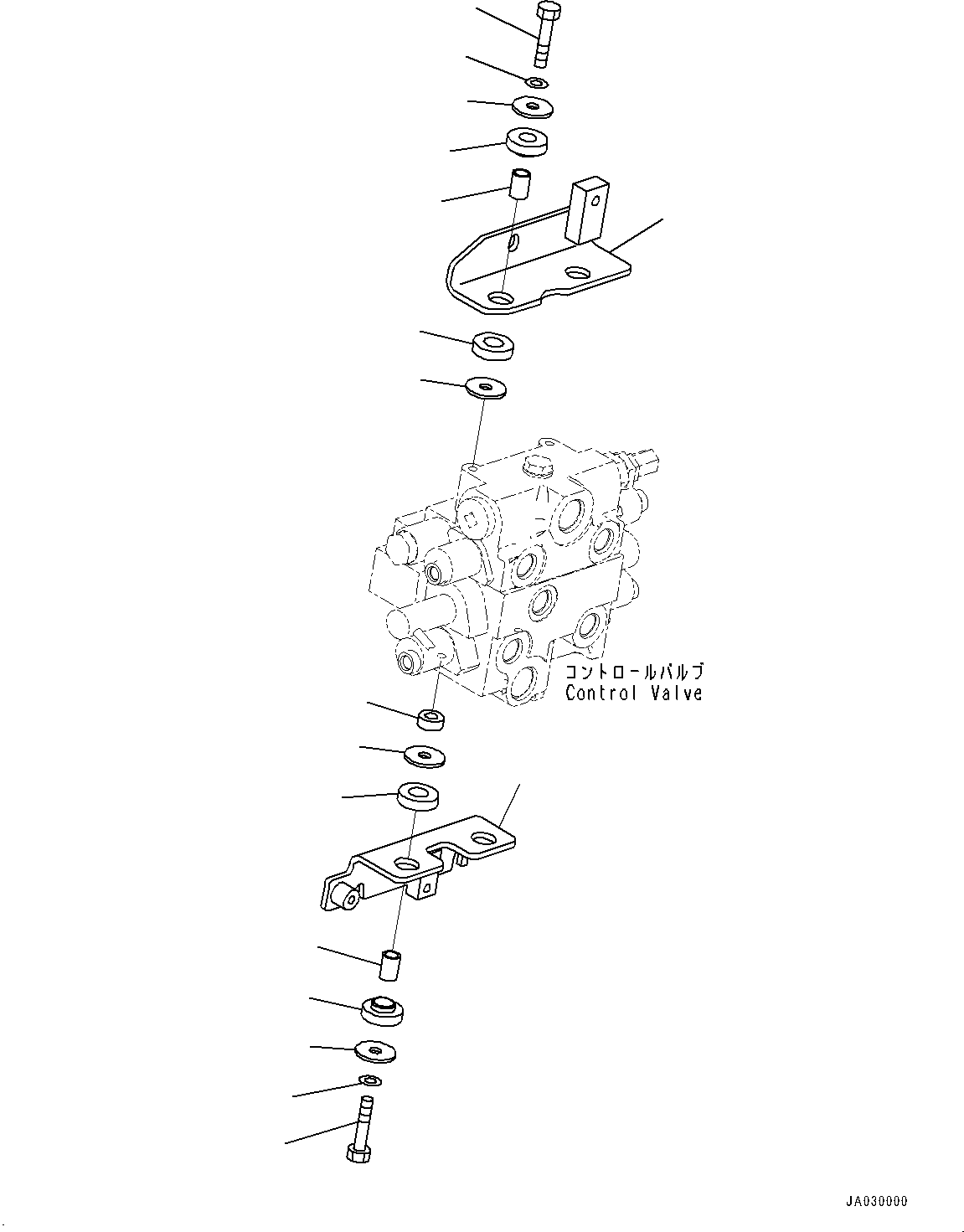 Komatsu parts book diagram for WA200-8 S/N 91001-UP: HYDRAULIC CONTROL VALVE, MOUNTING BRACKET (WITH 2-SPOOL CONTROL VALVE)(#85001-)