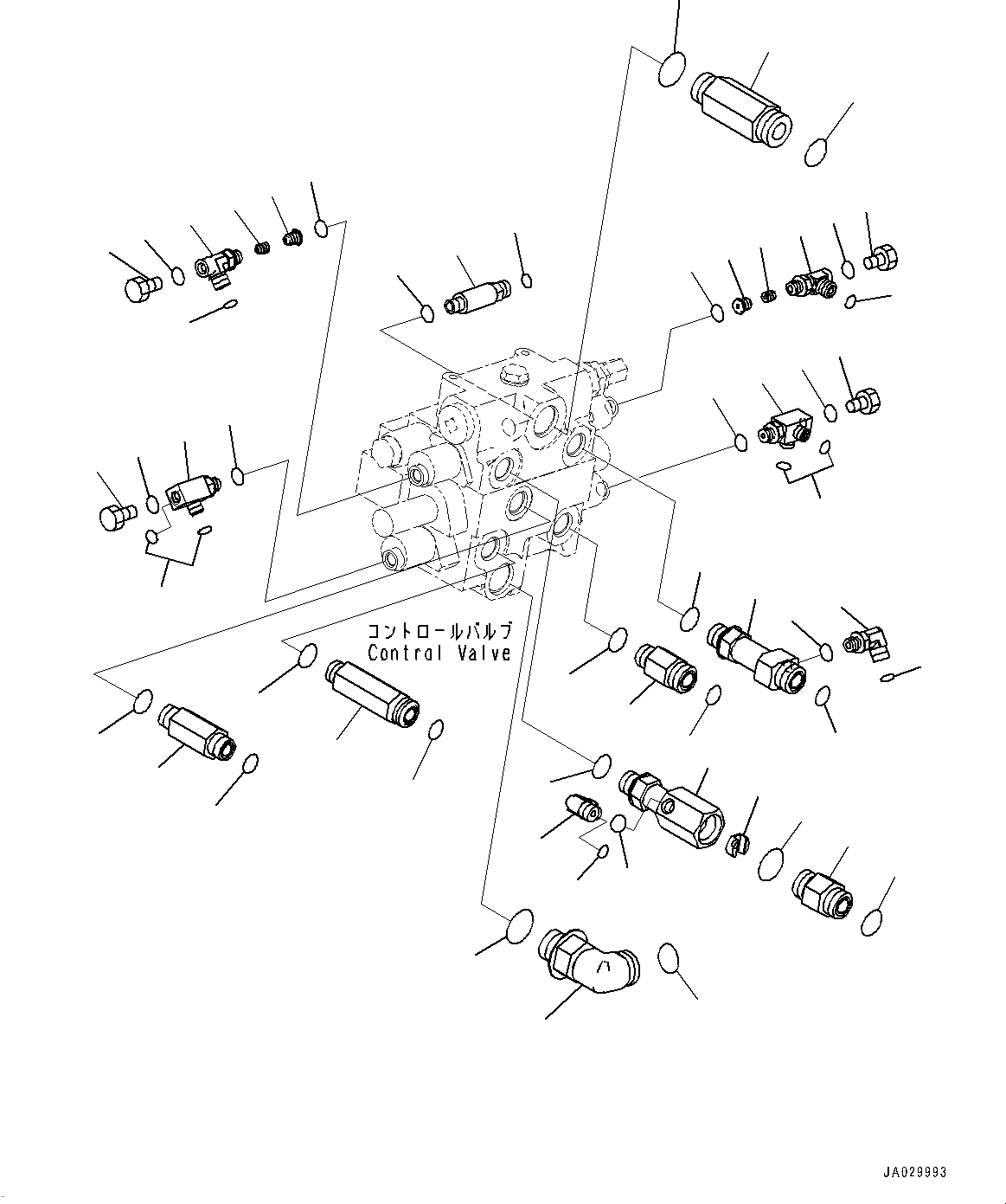 Komatsu parts book diagram for WA200-8 S/N 91001-UP: HYDRAULIC CONTROL VALVE, CONTROL VALVE RELATED PARTS (WITH 2-SPOOL CONTROL VALVE, QUICK COUPLER, JRB)(#85001-)