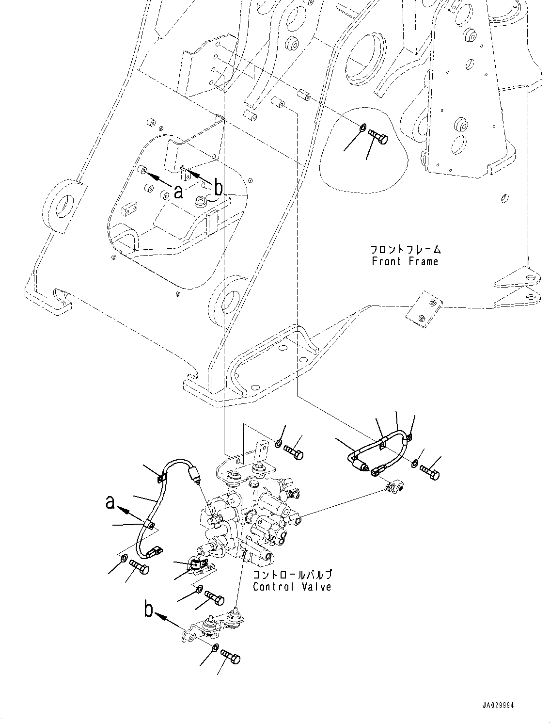 Komatsu parts book diagram for WA200-8 S/N 91001-UP: HYDRAULIC CONTROL VALVE, SENSOR AND MOUNTING (WITH 2-SPOOL CONTROL VALVE)(#85001-)