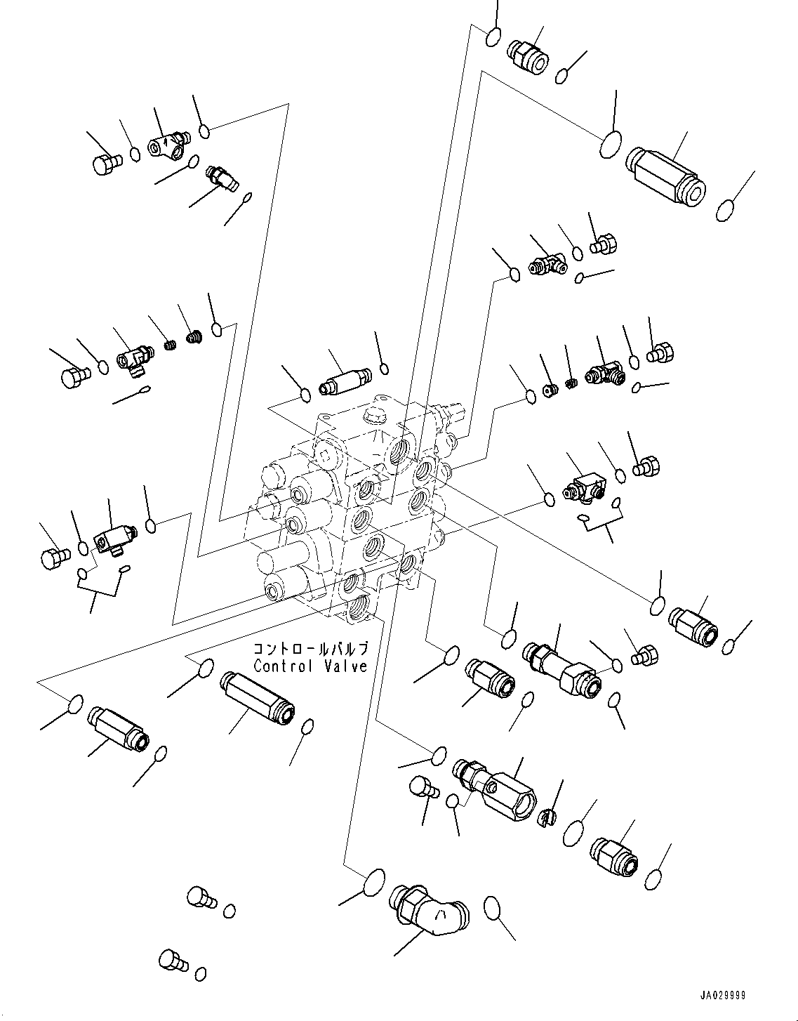 Komatsu parts book diagram for WA200-8 S/N 91001-UP: HYDRAULIC CONTROL VALVE, CONTROL VALVE RELATED PARTS (WITH 3-SPOOL CONTROL VALVE AND EPC VALVE)(#85001-)