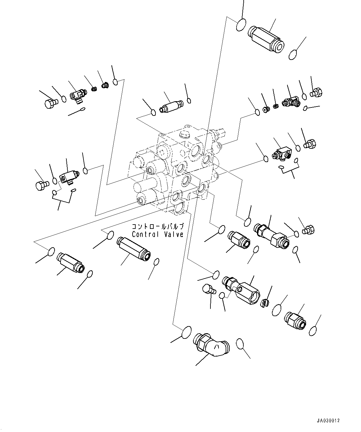 Komatsu parts book diagram for WA200-8 S/N 91001-UP: HYDRAULIC CONTROL VALVE, CONTROL VALVE RELATED PARTS (WITH 2-SPOOL CONTROL VALVE)(#85001-)