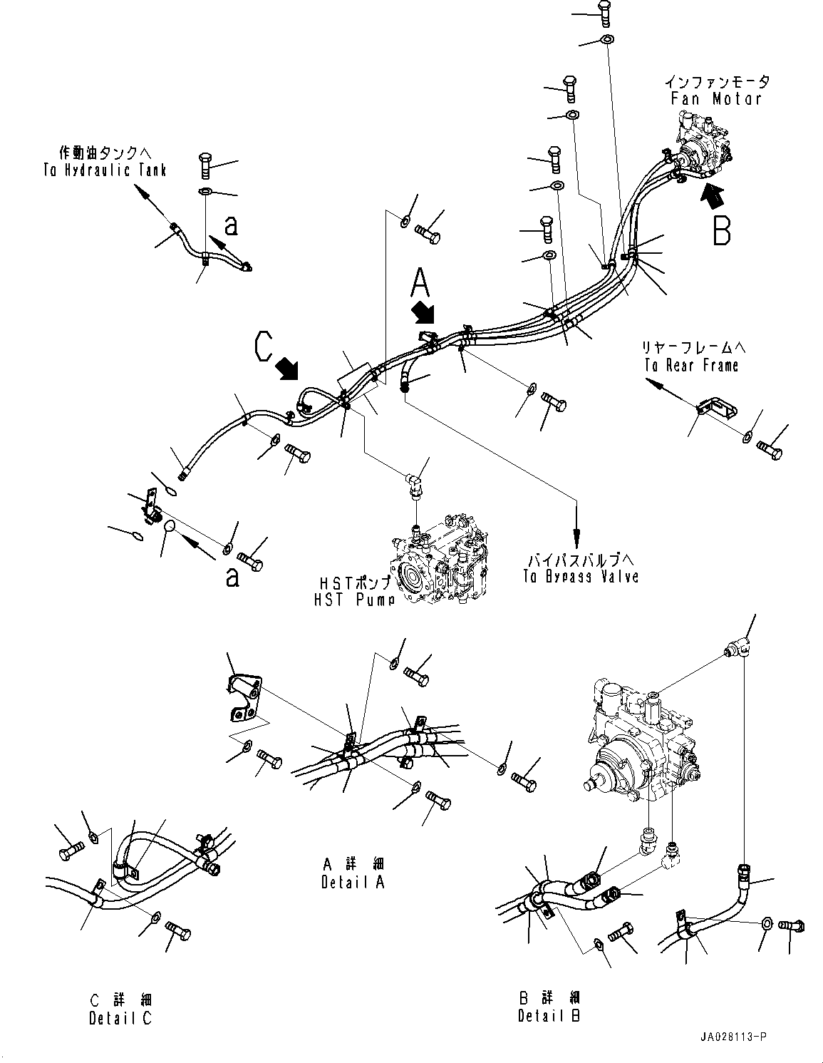 Komatsu parts book diagram for WA200-8 S/N 91001-UP: COOLING FAN DRIVE PIPING, (#85001-)