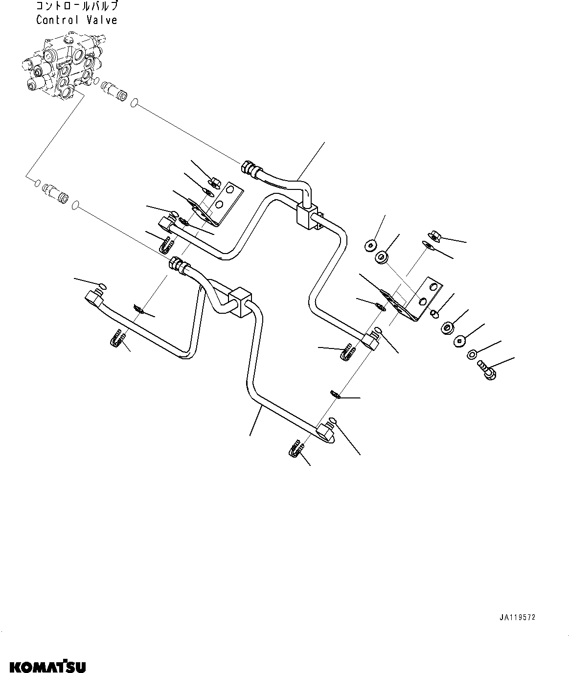 Komatsu parts book diagram for WA200-8 S/N 91001-UP: HYDRAULIC PIPING, LIFT CYLINDER PIPING AND BRACKET(#85001-)