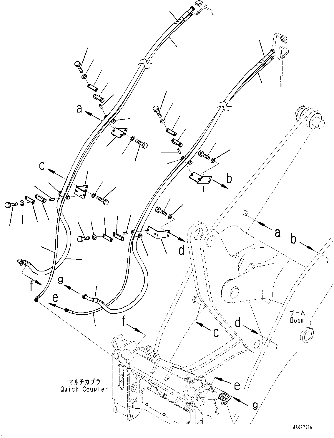 Komatsu parts book diagram for WA200-8 S/N 91001-UP: HYDRAULIC PIPING, QUICK COUPLER PIPING (WITH 3-SPOOL CONTROL VALVE, QUICK COUPLER)(#85001-)