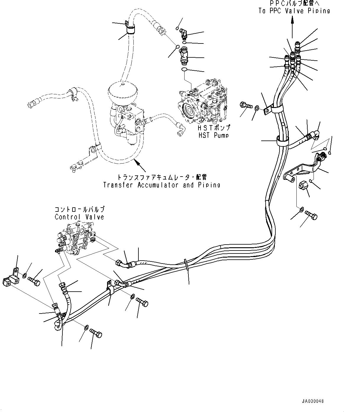 Komatsu parts book diagram for WA200-8 S/N 91001-UP: HYDRAULIC PIPING, WORK EQUIPMENT CONTROL PROPORTIONAL PRESSURE CONTROL (PPC) PIPING(#85001-)